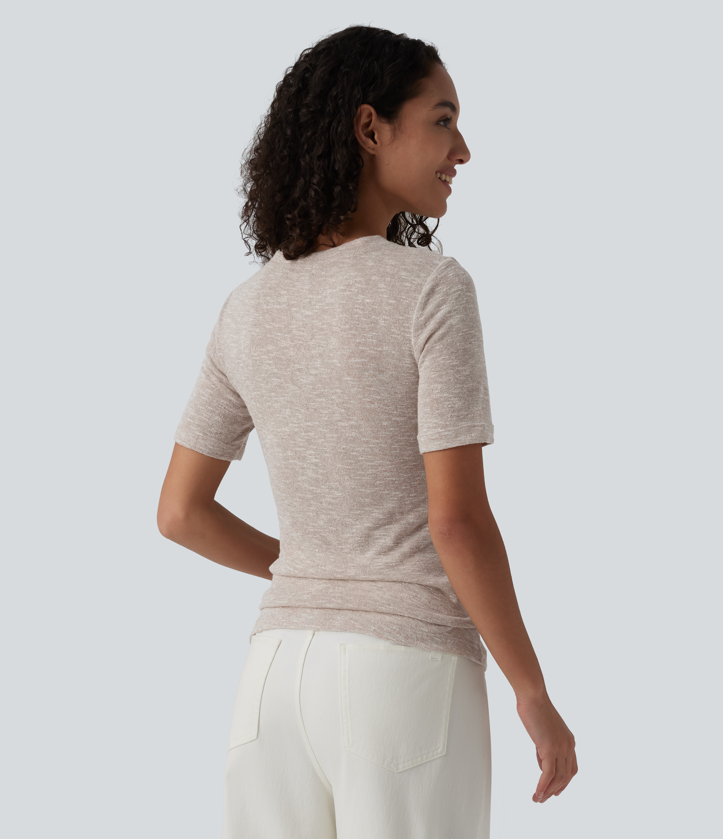 Mink Space Semi Sheer Heathered Round Neck Short Sleeve Casual T-Shirt / 2