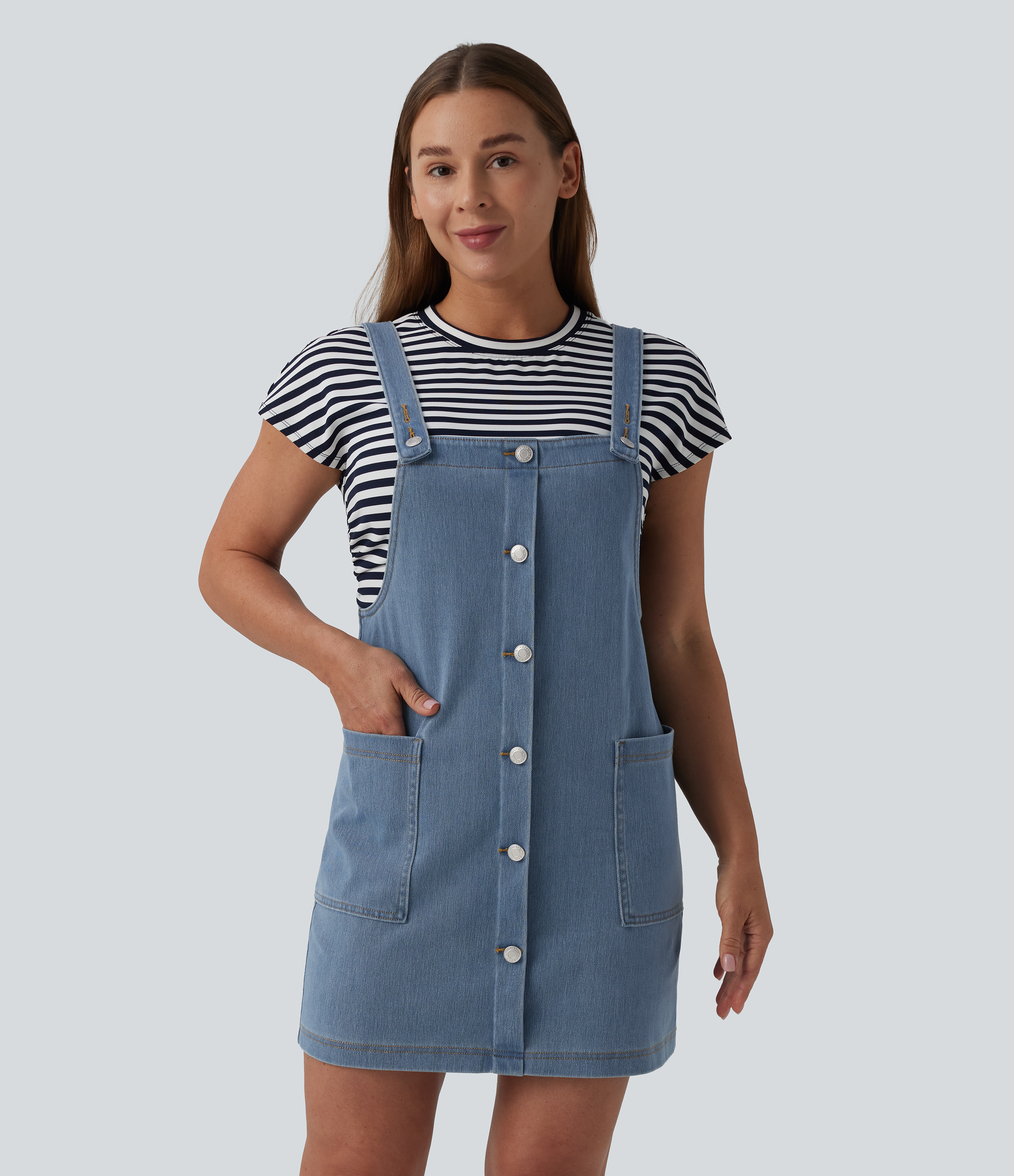 Halara Flex™ - Lässiges Minikleid aus Denim mit eckigem Ausschnitt und Seitentaschen