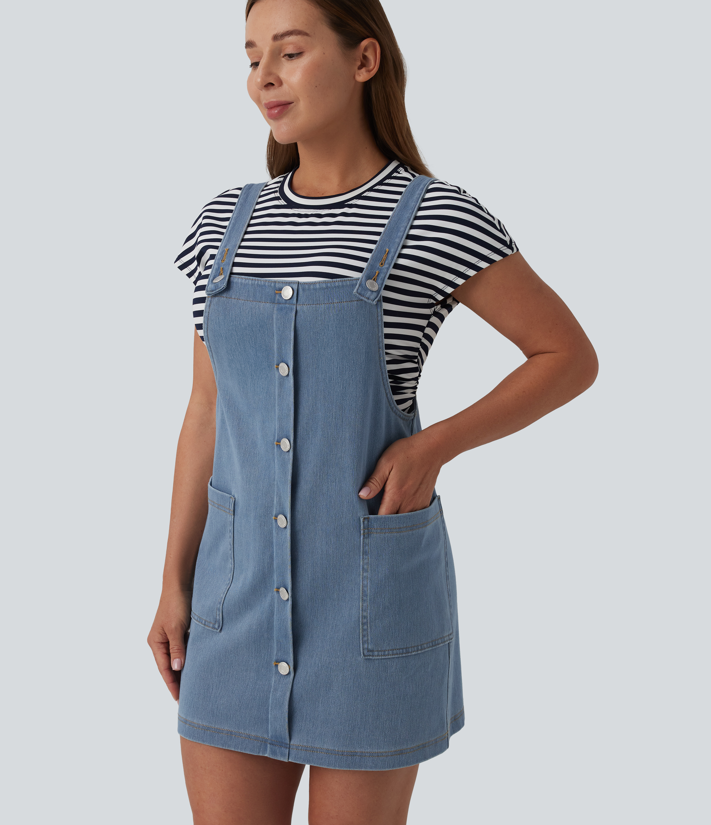 Halara Flex™ Square Neck Denim Mini Casual Dress with Pockets