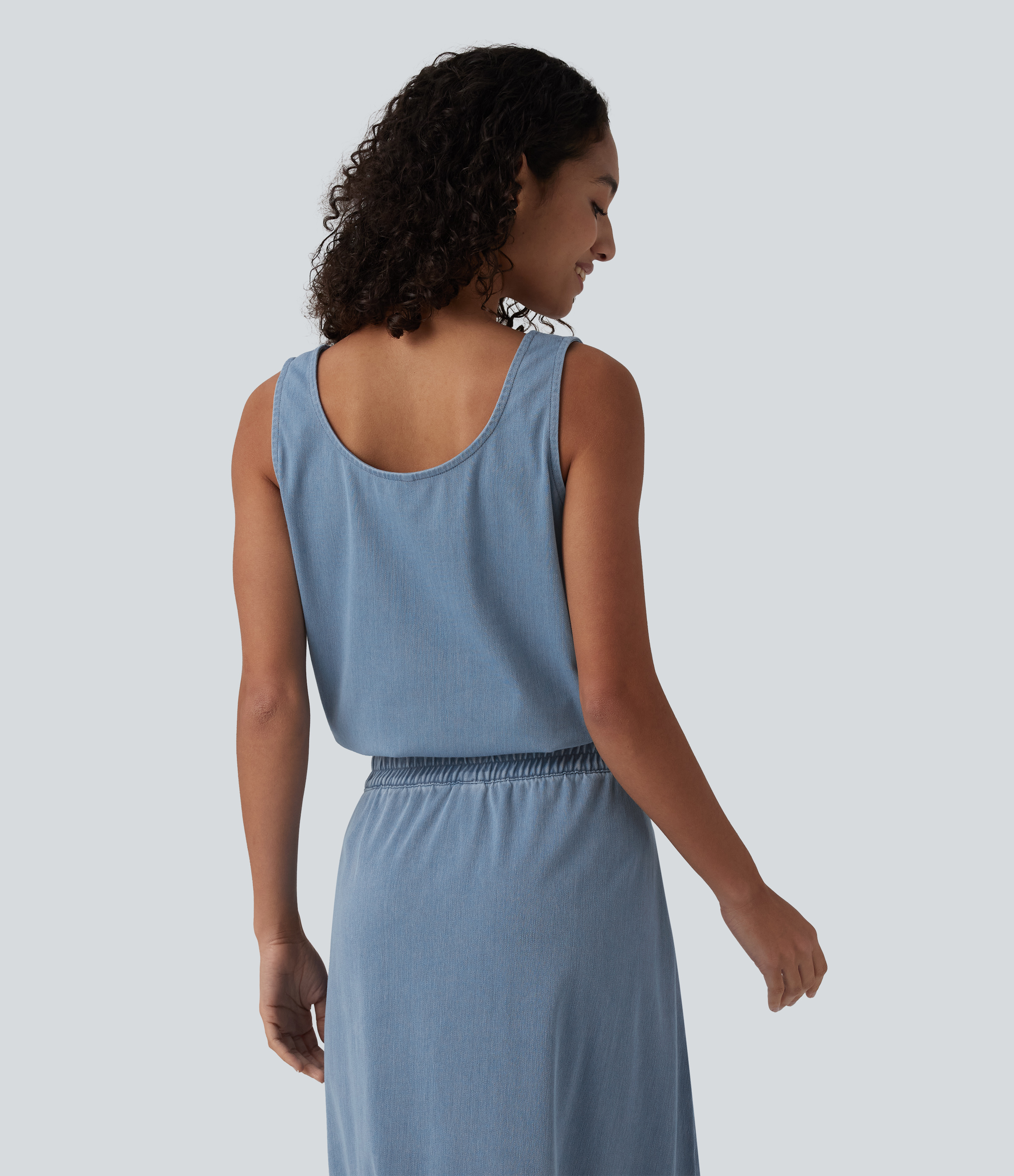 Tide Blue Denim Halara Flex™ U Neck Denim Casual Tank Top / 2