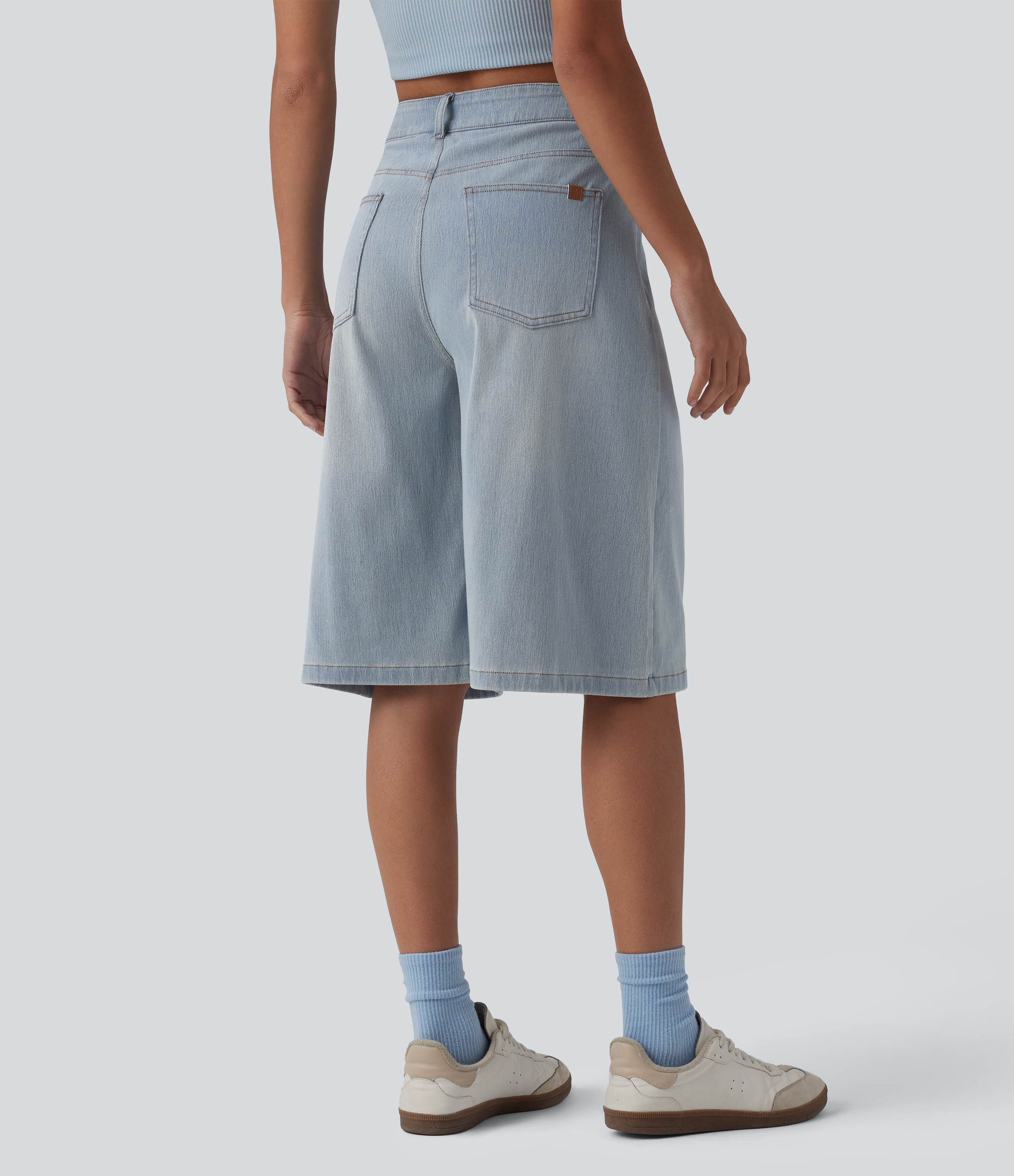 Baltic Sea Blue Denim Halara Flex™ High Waisted Denim Casual Bermuda Shorts with Pockets / 2
