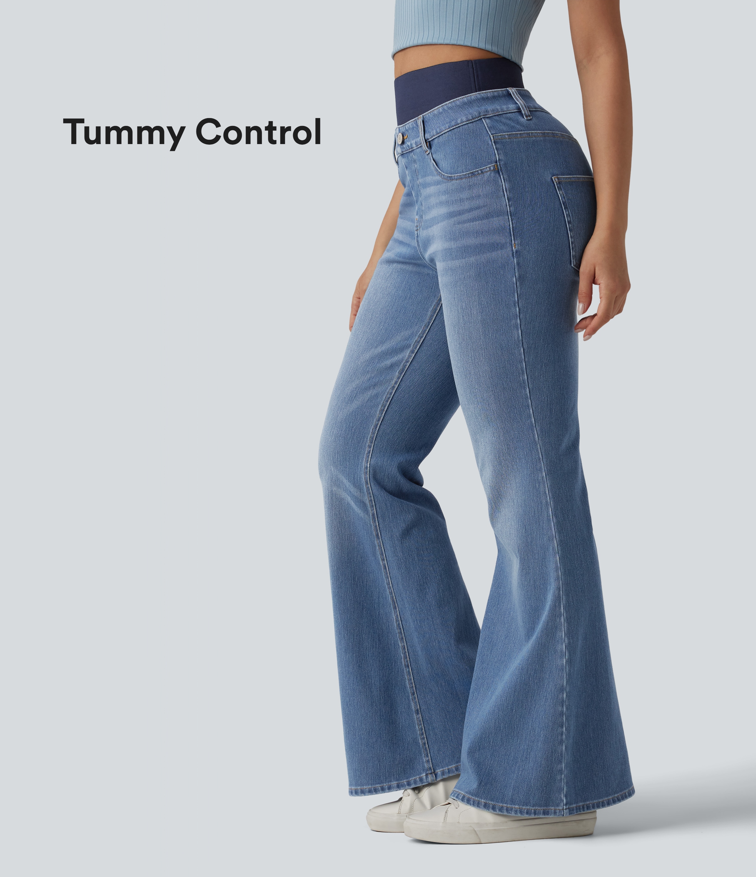 Halara Flex™ Relaxed Flared Jeans mit doppelt hohem Bund und Taschen