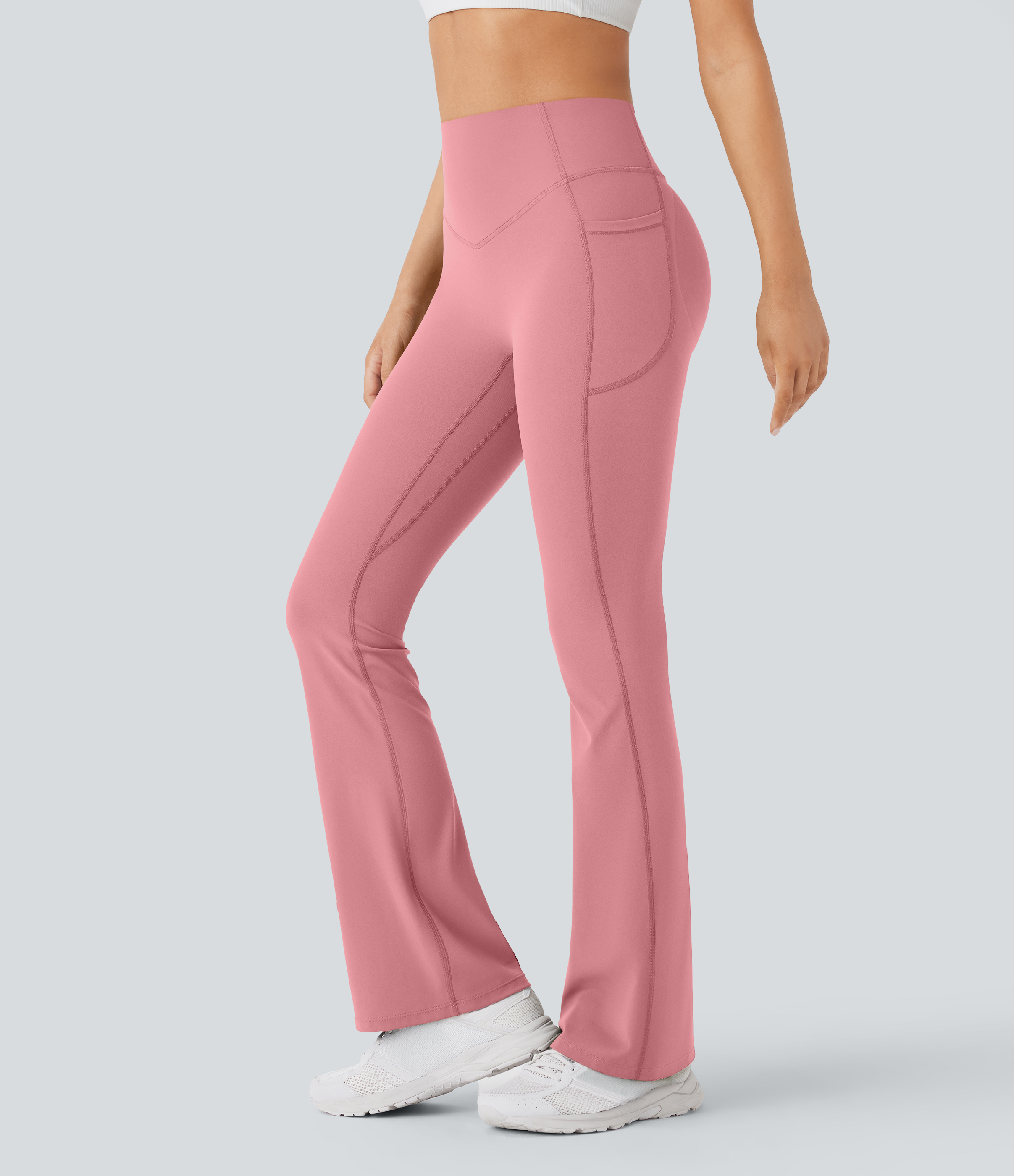 Halara UltraSculpt™ High Waisted Scrunch Butt Lifting Tummy Control Pocket Shaping Yoga Bootcut Leggings — Rose Pink by Halara