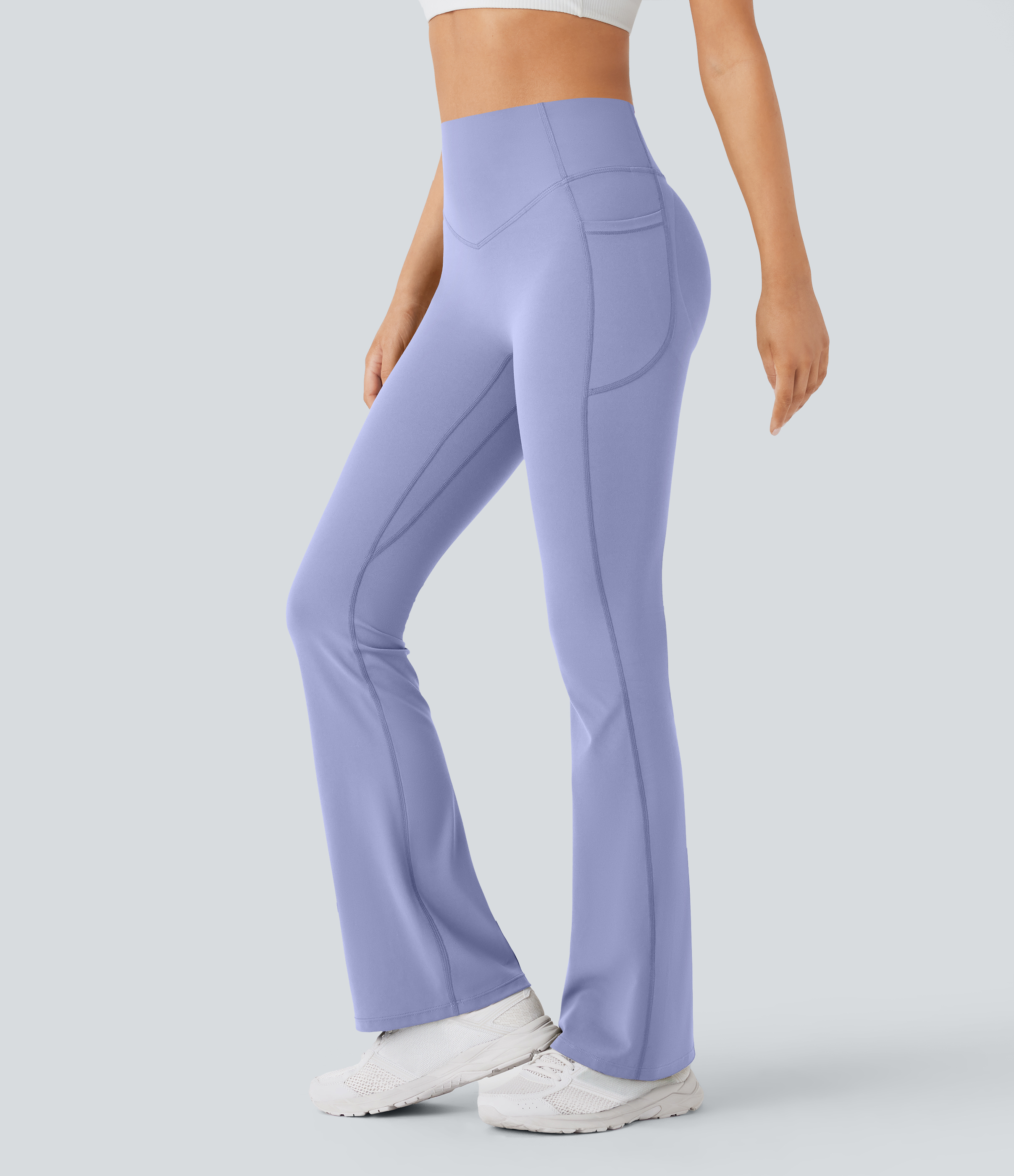 Halara UltraSculpt™ High Waisted Scrunch Butt Lifting Tummy Control Pocket Shaping Yoga Bootcut Leggings — Baby Lavender by Halara