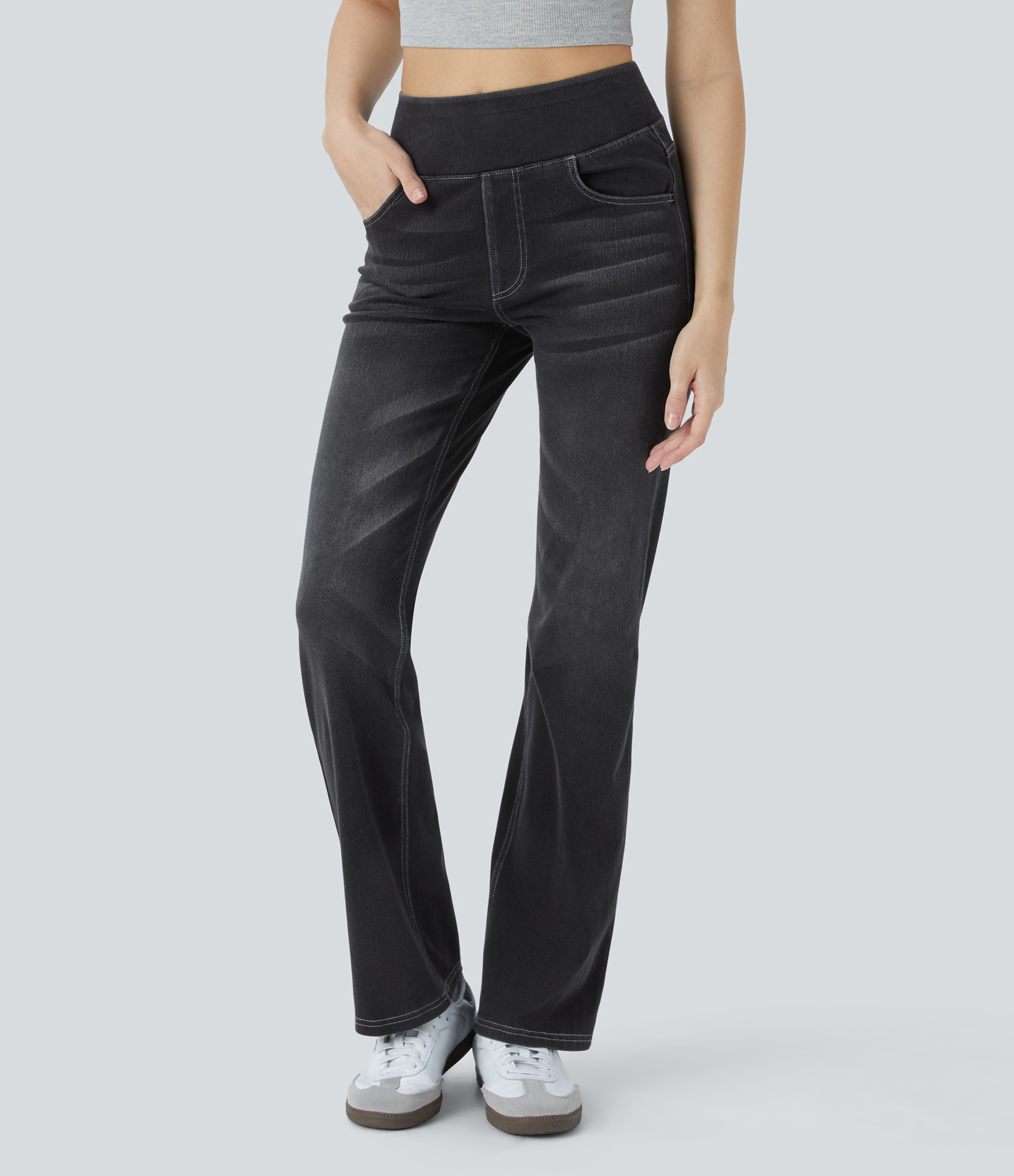 Halara Flex™ High Waisted Pockets Washed Casual Bootcut Jeans