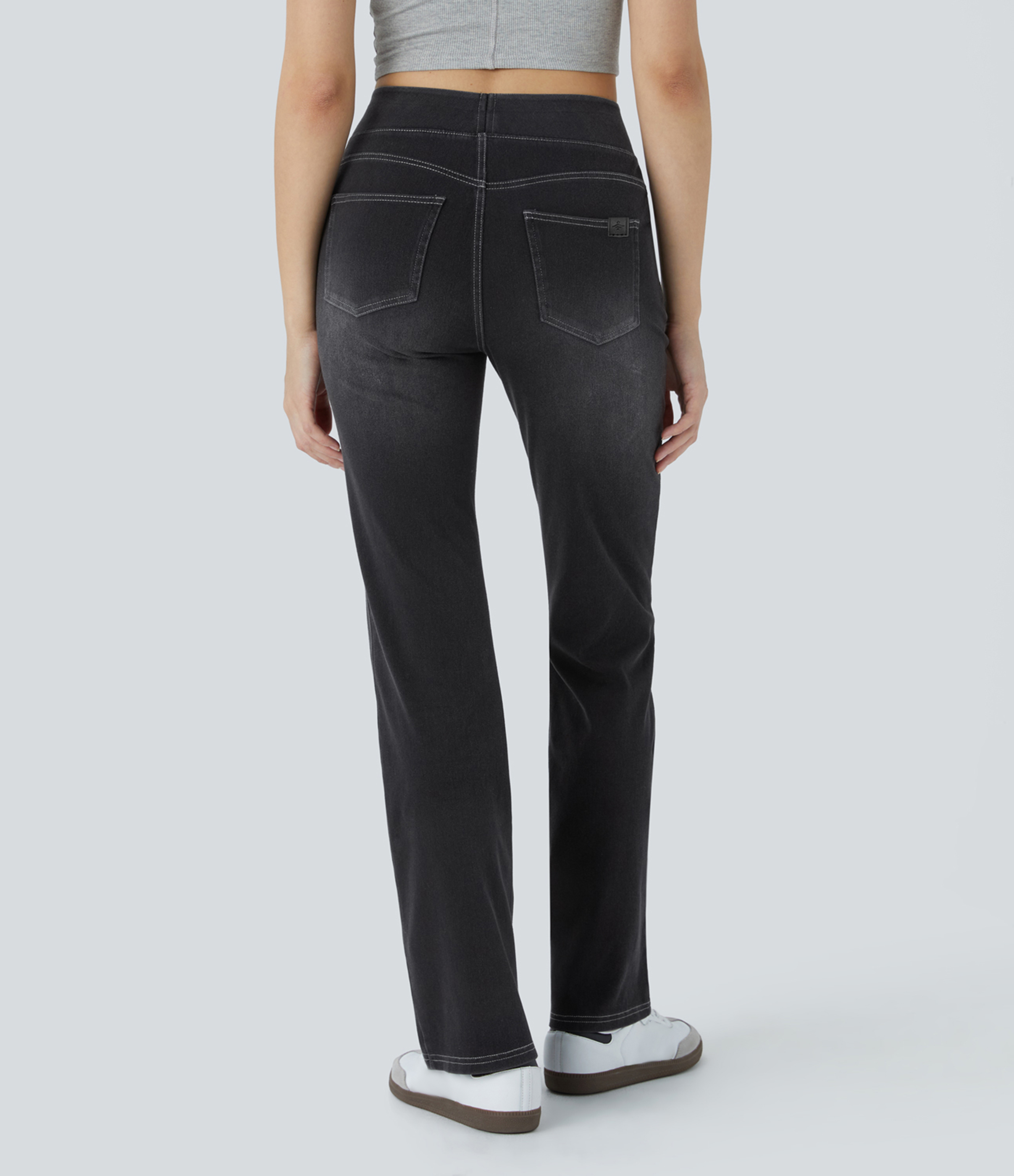 Carbon Paint Denim Jeans Halara Flex™ Denim tiro alto lavado elástico múltiple bolsillo corte acampanado / 2