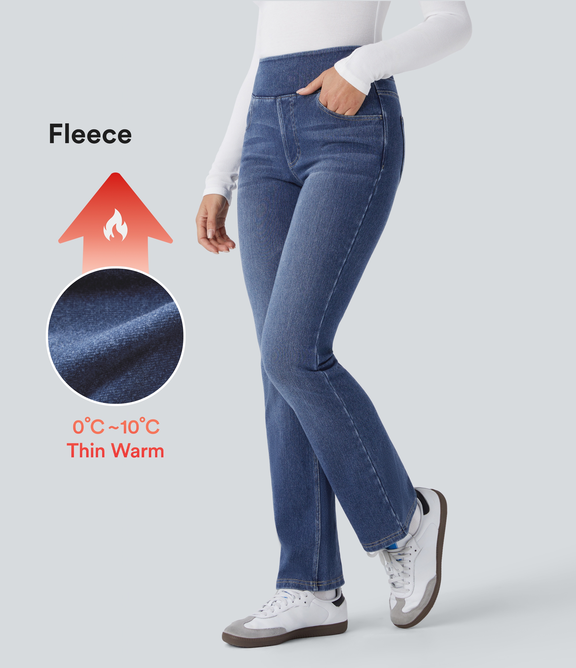 Halara Flex™ Denim Heat - Gewaschene Bootcut-Jeans aus Denim mit hohem Bund und Seitentaschen