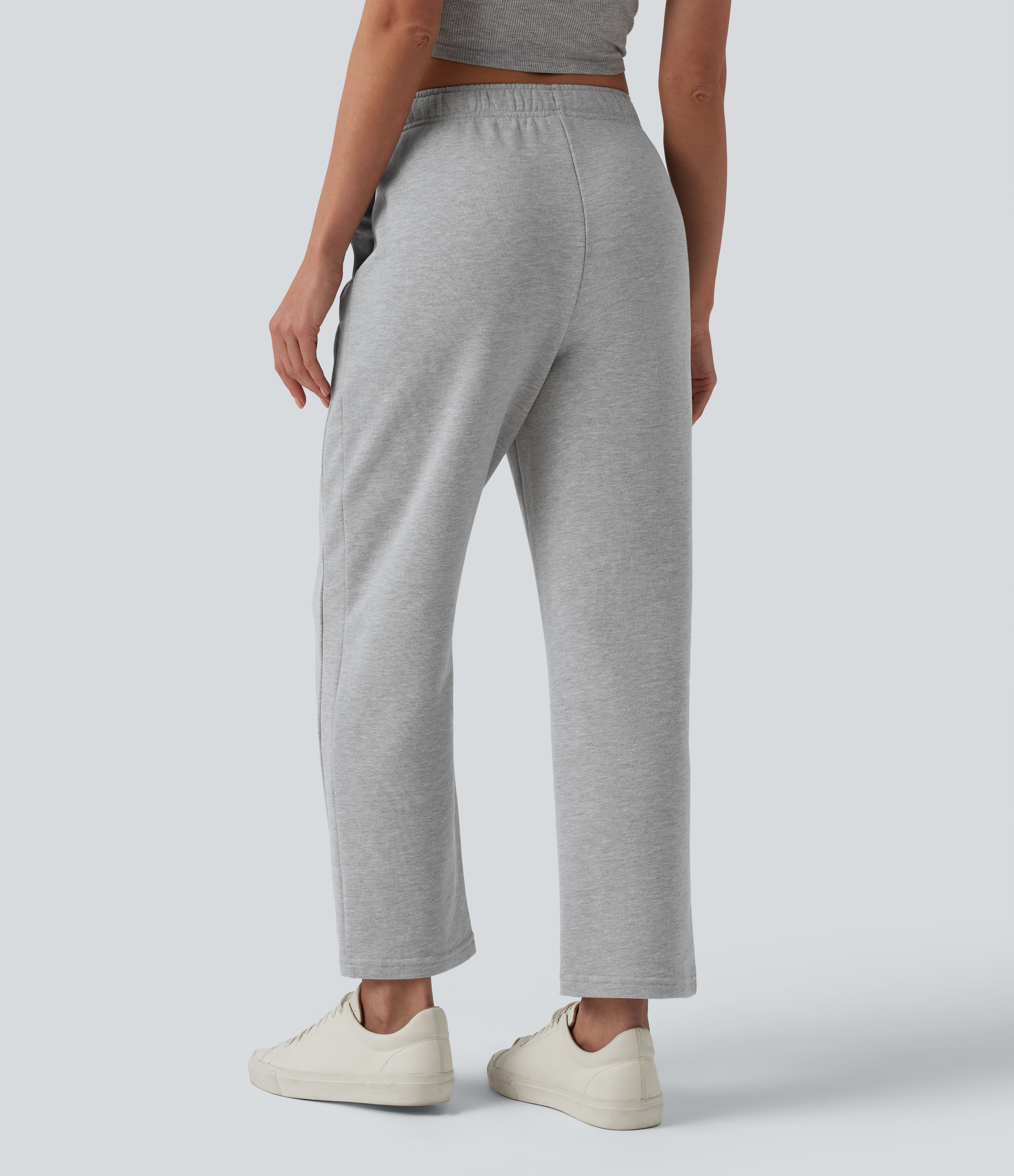 Fog Gray Pantalones de chándal casual de algodón de tiro medio con cordón interior, pernera cónica y bolsillos / 2