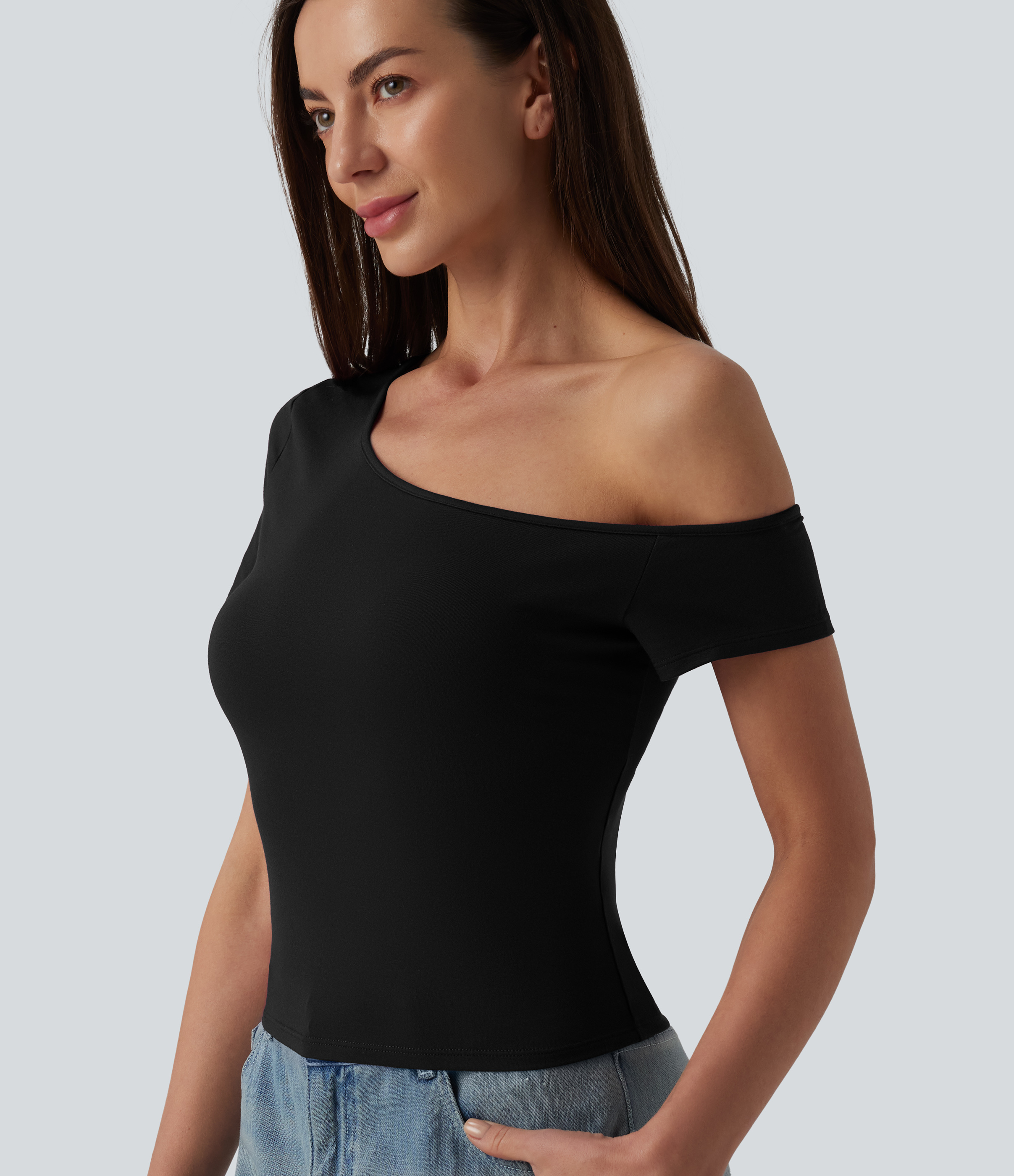 One Shoulder Short Sleeve Casual T-Shirt