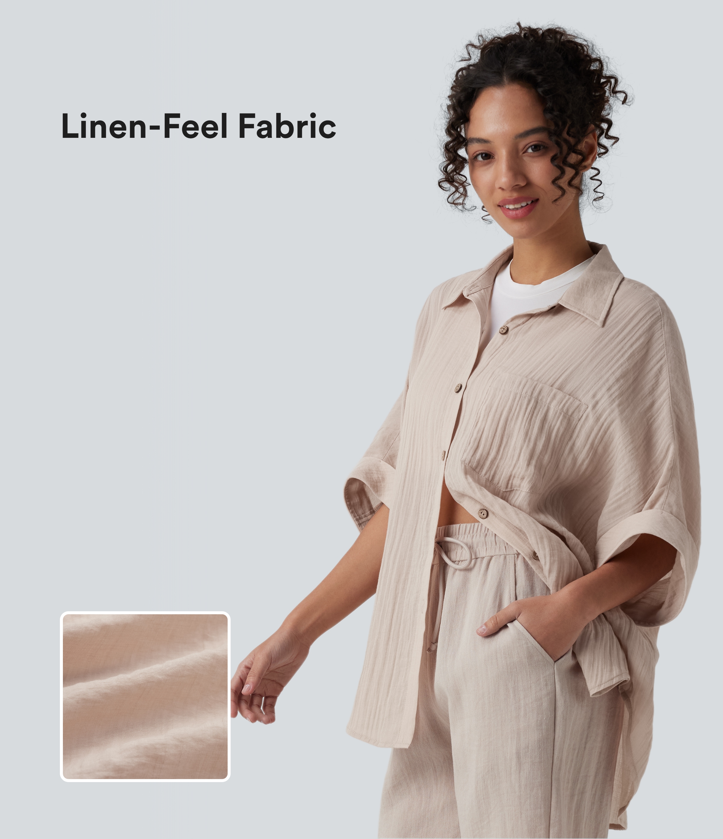 Half Sleeve Casual Linen-Feel Shirt with Pocket