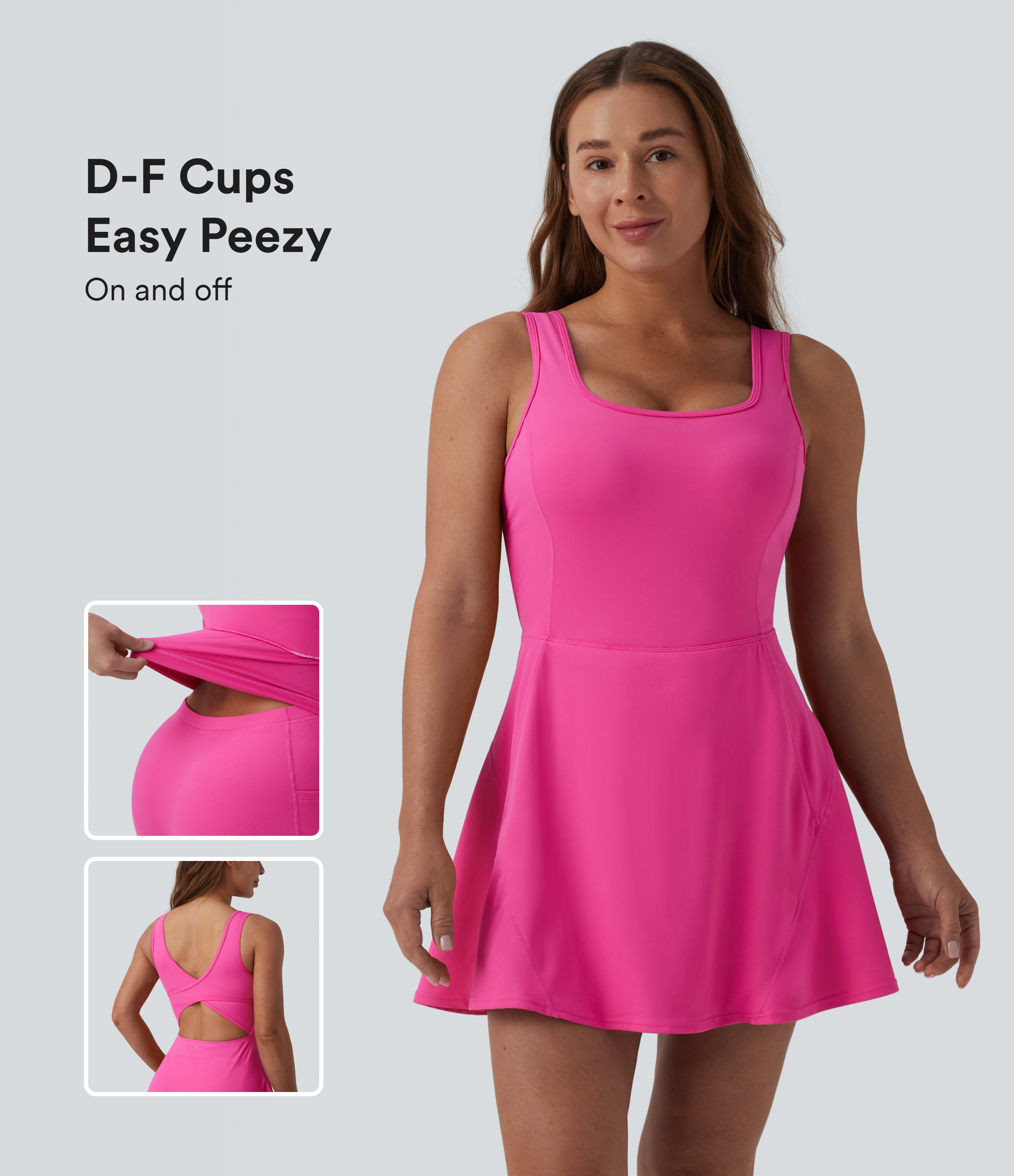 SoftlyZero™ Airy U Neck 2-in-1 Pocket Mini Cool Touch Dance Active Dress D-F Cups-Easy Peezy