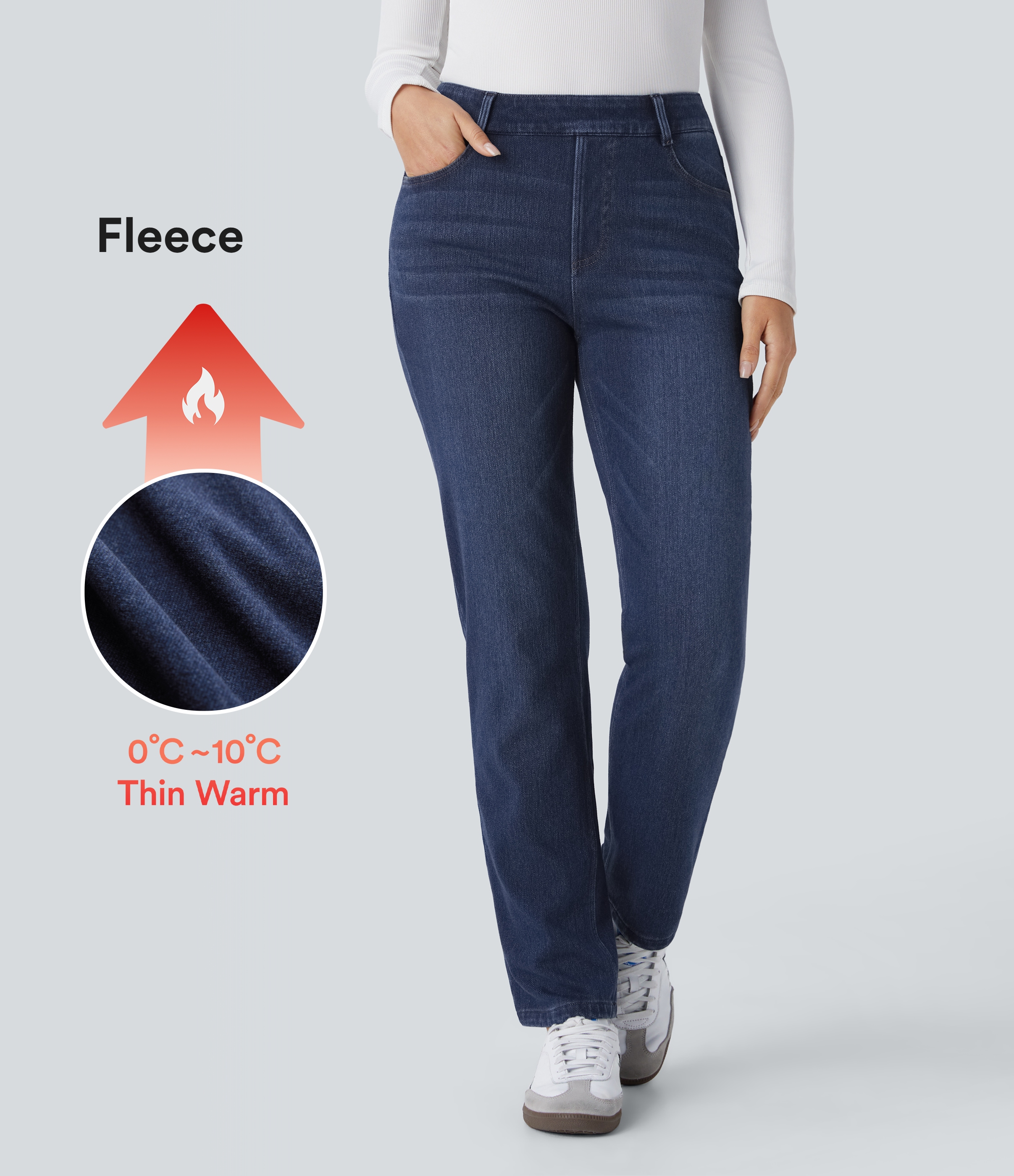 Halara Flex™ Denim Heat - Gewaschene Jeans aus Denim mit hohem Bund, Seitentaschen und geradem Bein