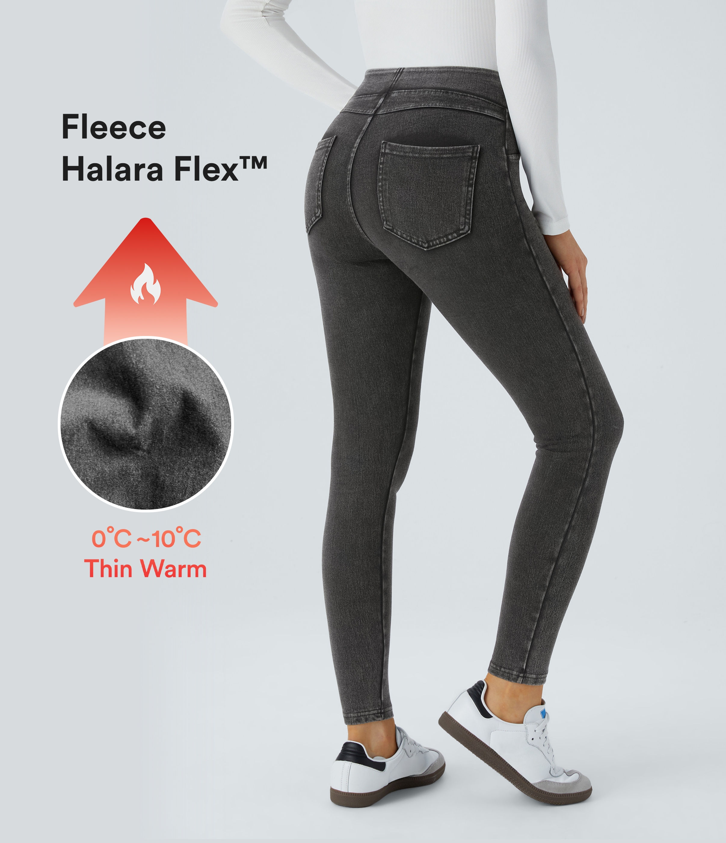 Halara Flex™ Denim Heat - Leggings aus Denim mit hohem Bund und Seitentaschen