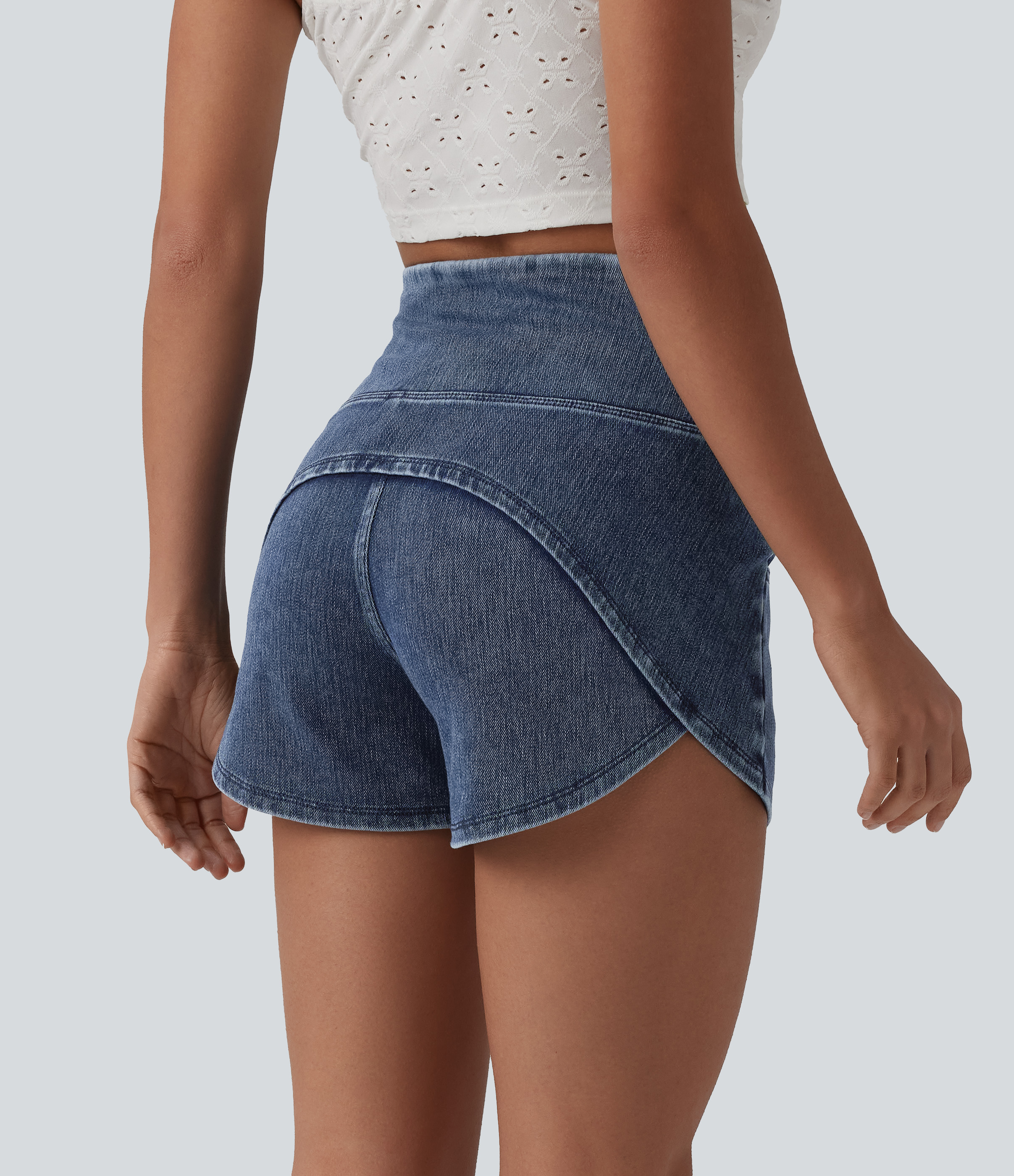 Halara Flex™ Short casual en jean skinny gainant taille haute à ourlet arrondi avec poches