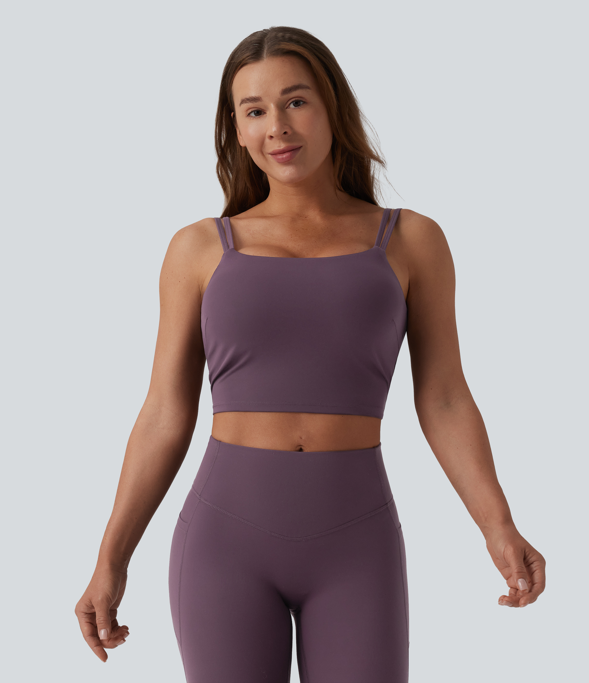 Night's Purple Halara UltraSculpt™ Double Straps Twisted Backless Cropped Built-in Bra Yoga Tank Top DD-F Cups / 2