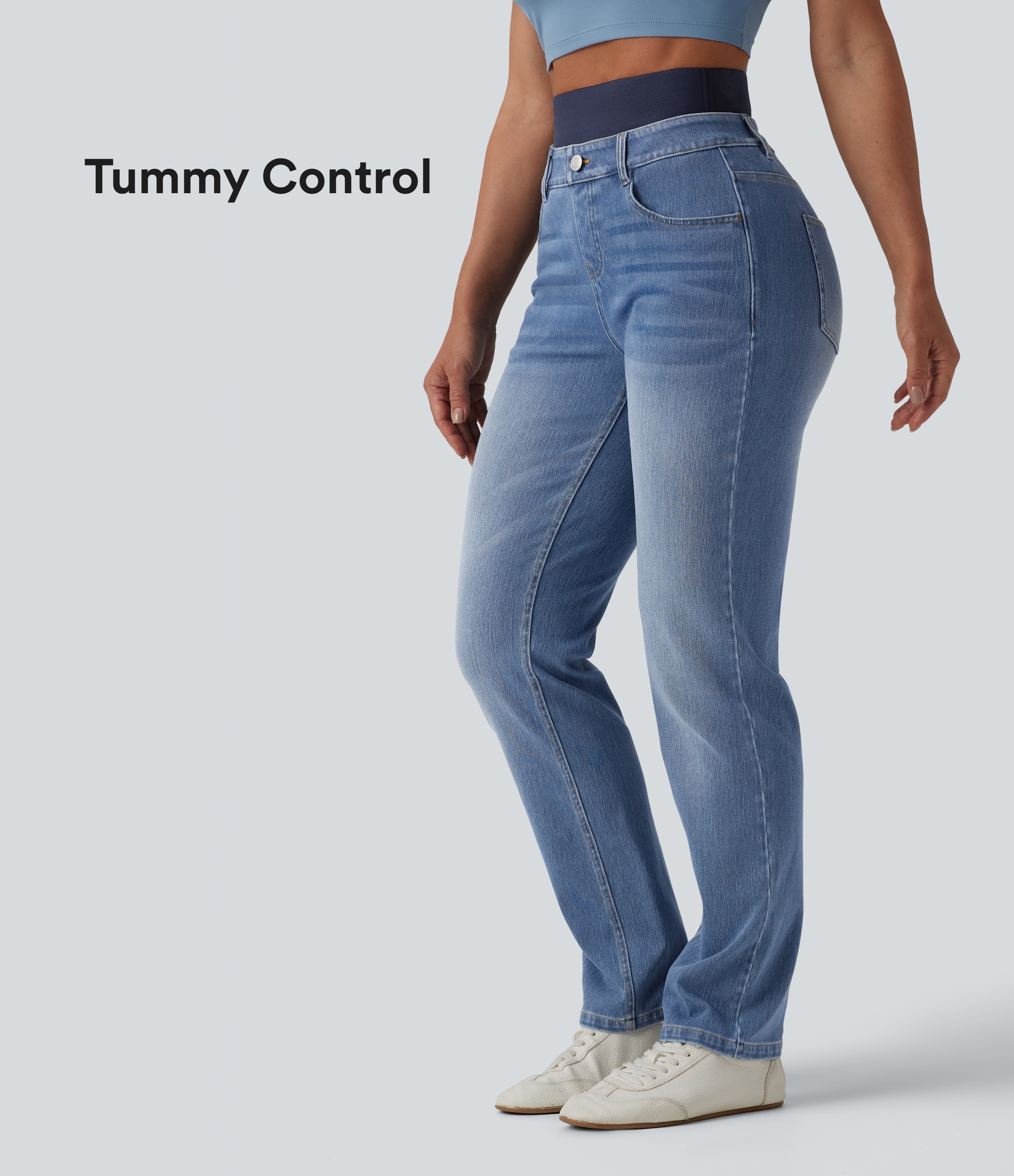 Halara Flex™ - Lässige Slim-Jeans mit hohem Doppelbund, mehreren Taschen und Bauchkontrolle