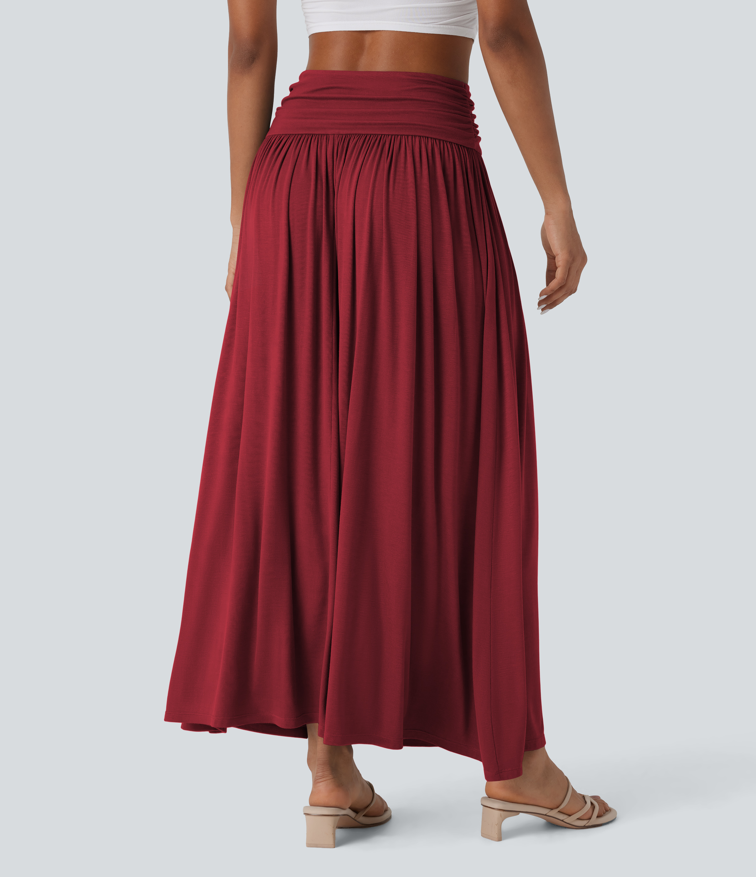 Sun-Dried Tomato Jupe maxi décontractée à taille haute, ruchée et fluide / 2