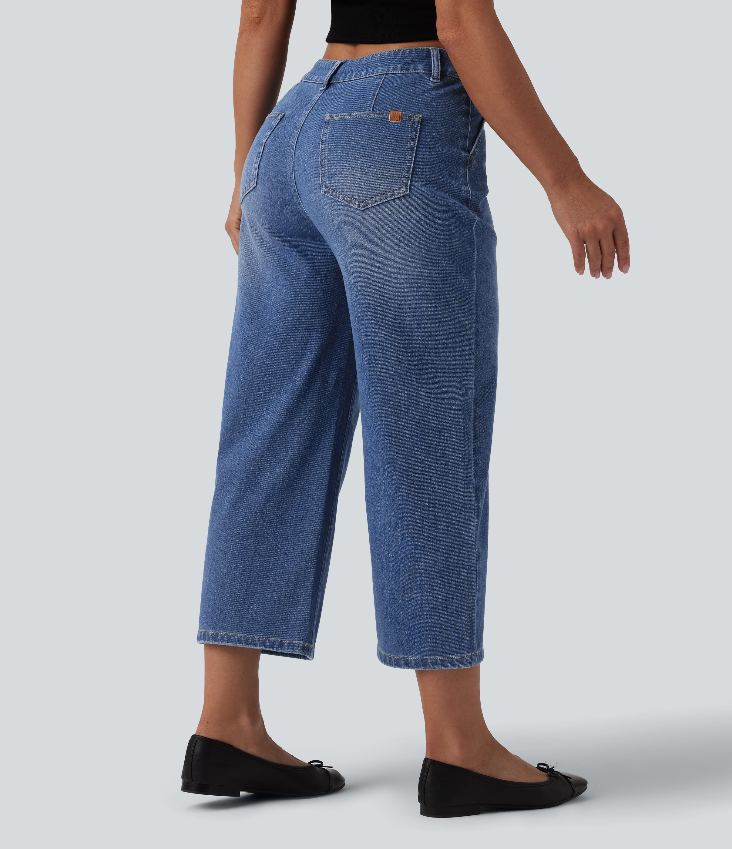 Tide Blue Denim Halara Flex™ Mid Rise Straight Leg Washed Cropped Casual Jeans with Pockets / 2