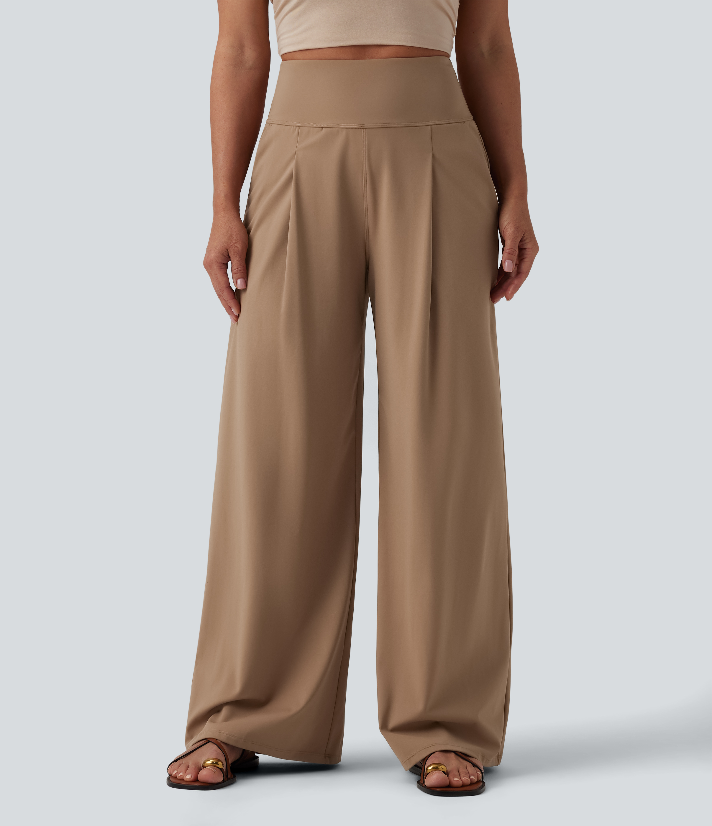 SoftlyZero™ Airy High Waisted Tummy Control Wide Leg Baggy Cool Touch Casual Pants with Pockets-UPF50+