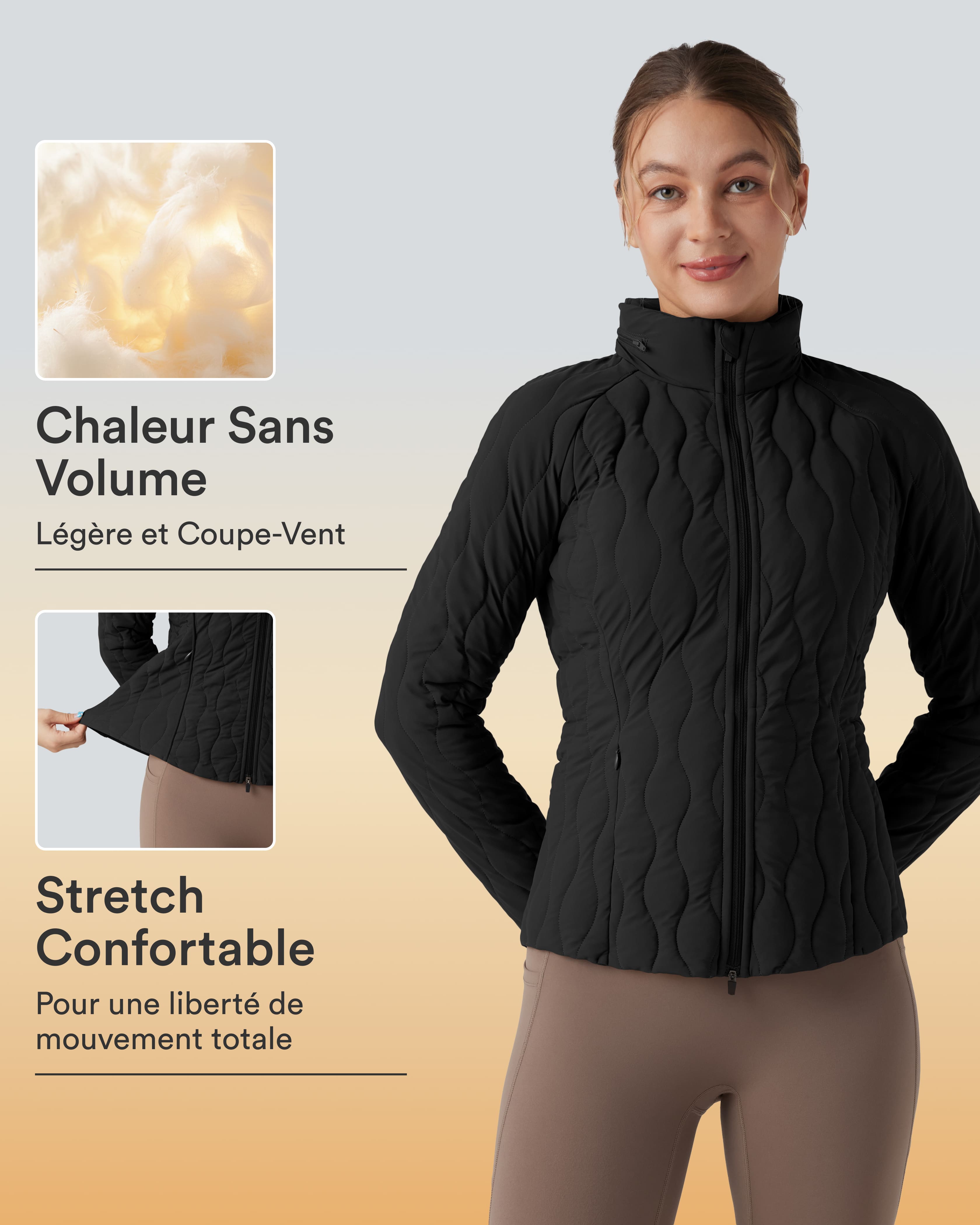 Doudoune d'entraînement col montant avec trous pouces et poches - oreiller de cou pliable