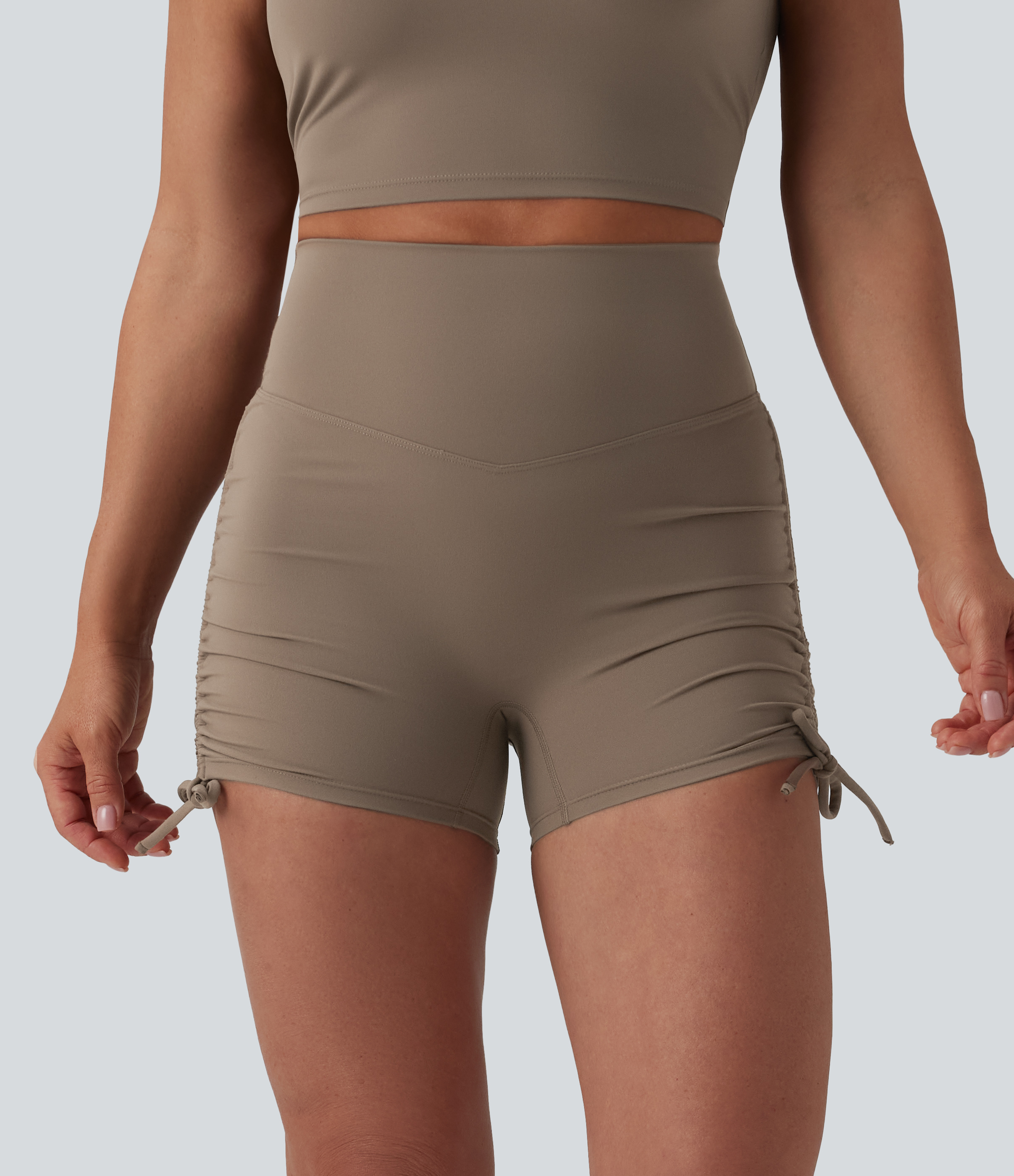 Halara UltraSculpt™ High Waisted Ruched Lace Up Yoga Biker Shorts 3'' with Pocket