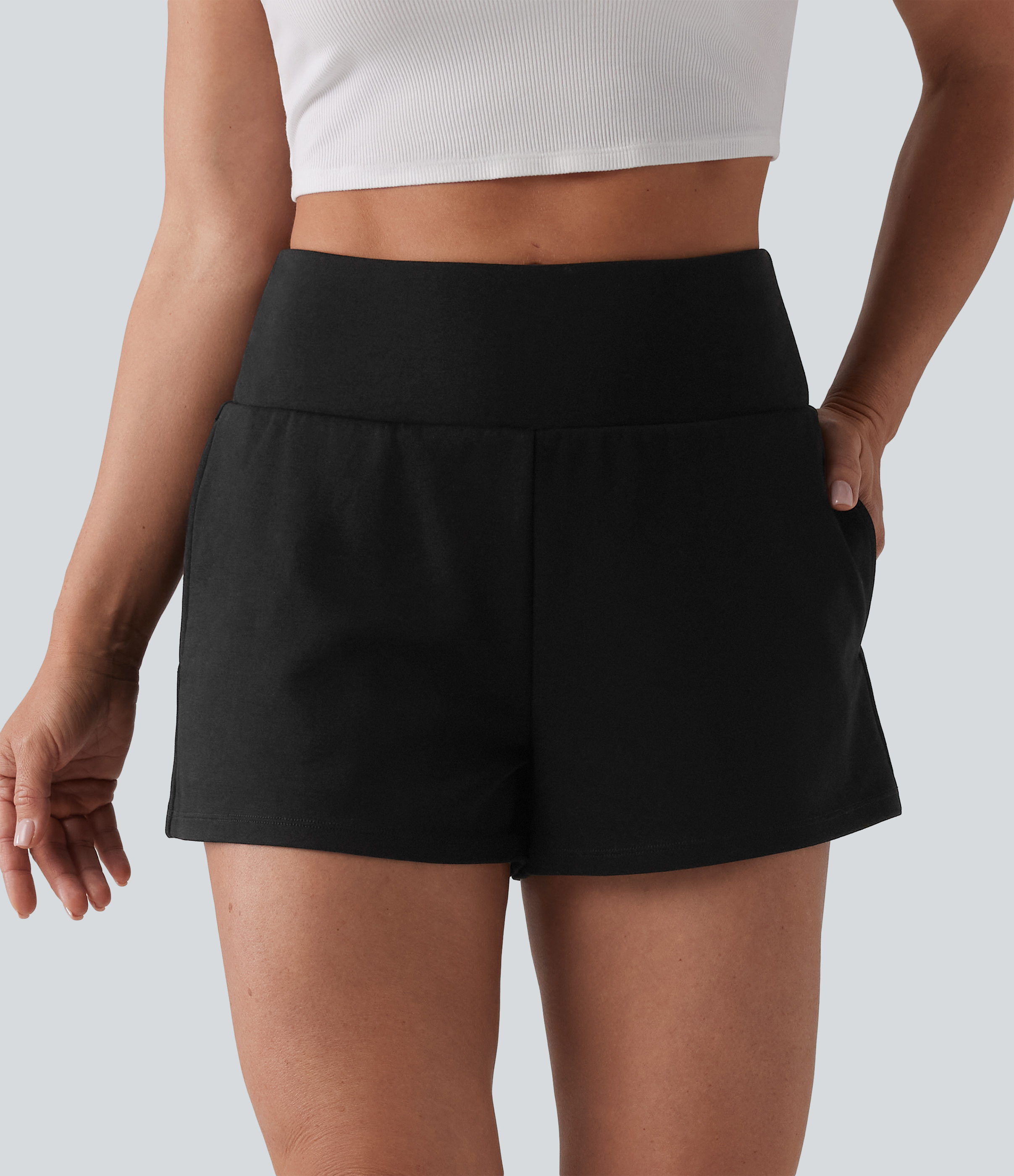 High Waisted Tummy Control 2-in-1 Casual Sweat Shorts 3'' with Pockets
