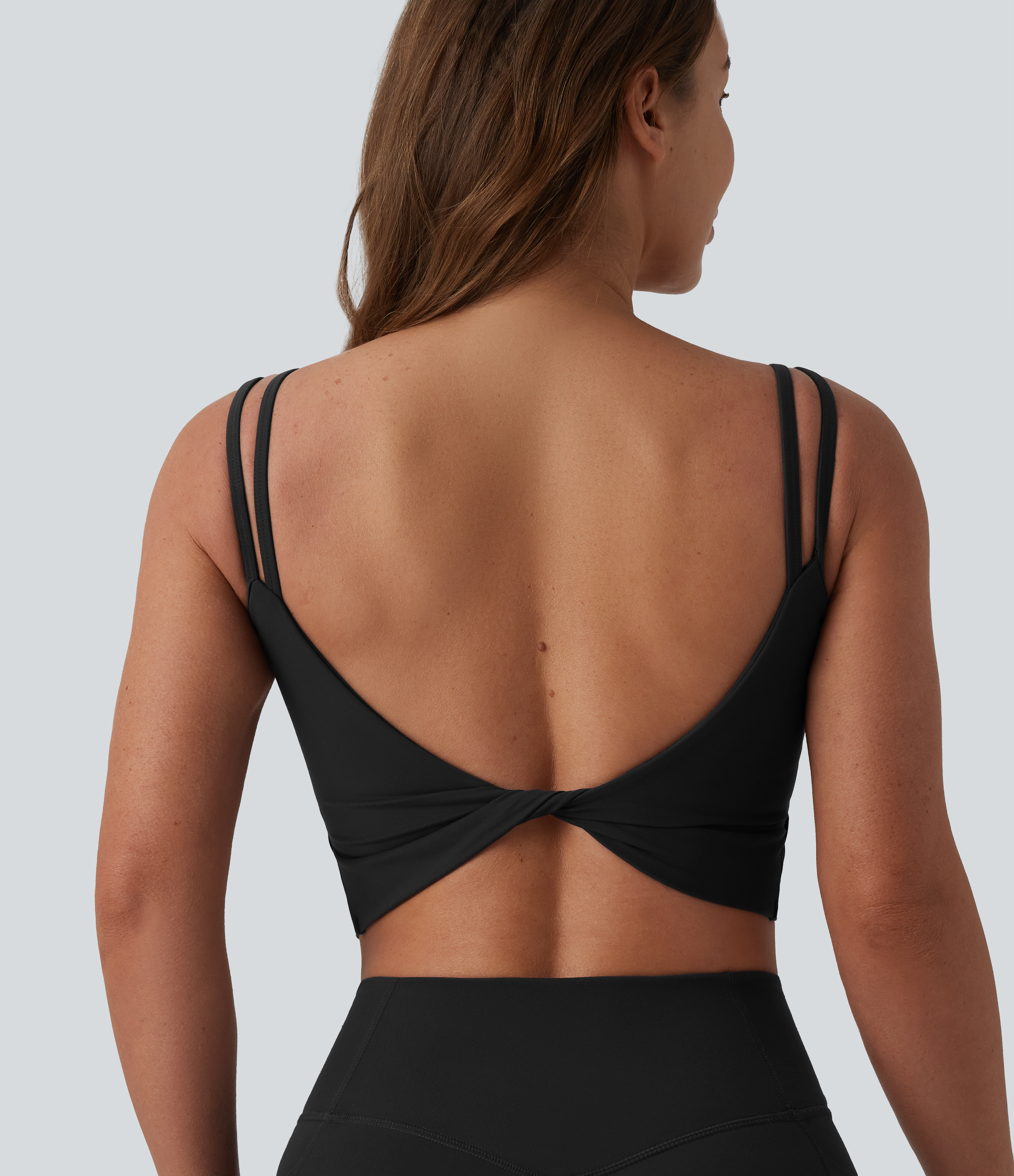 Halara UltraSculpt™ Double Straps Twisted Backless Cropped Built-in Bra Yoga Tank Top D-F Cups