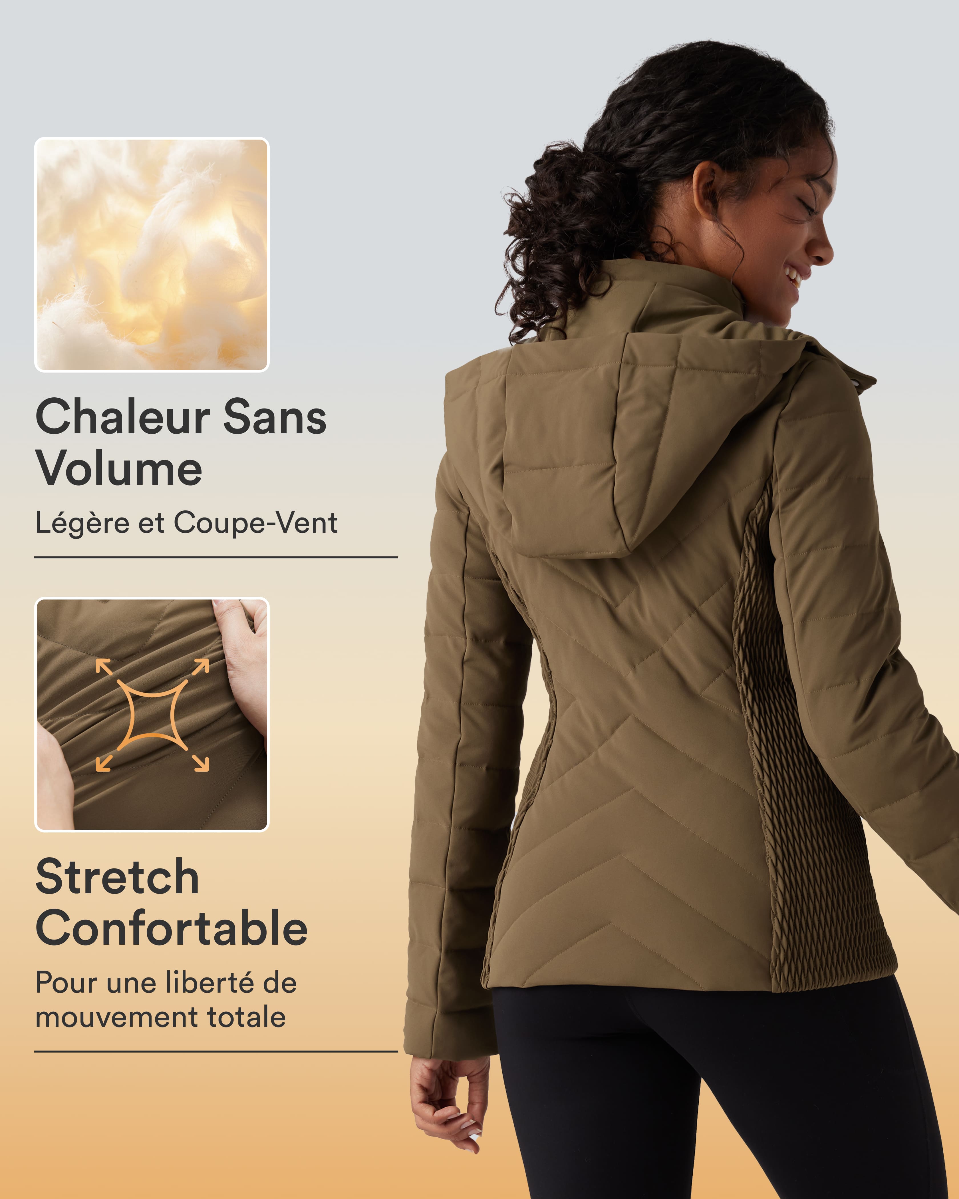 Doudoune froncée capuche amovible avec poches