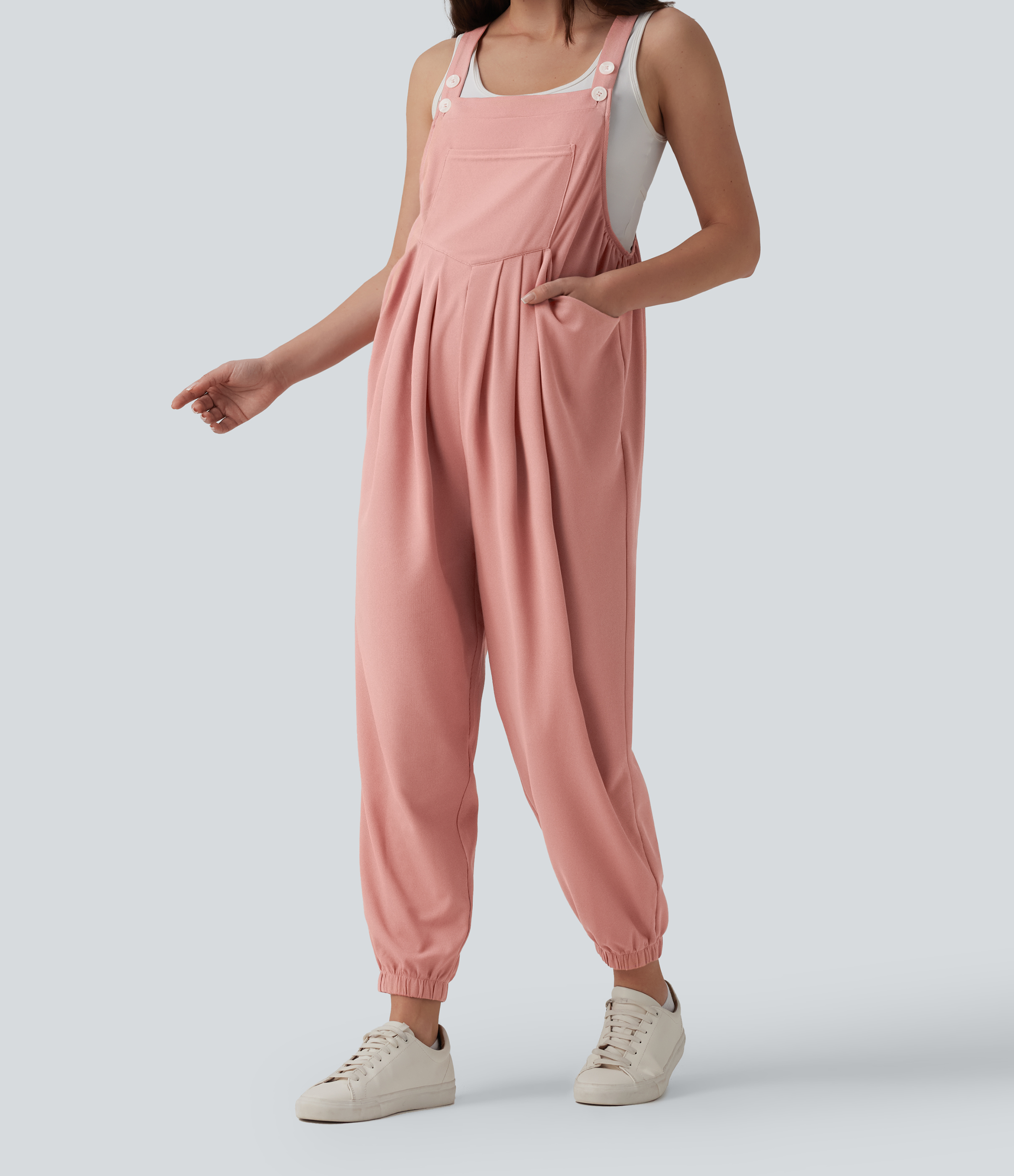 Peto premamá casual tipo jogger en tejido waffle con bolsillos