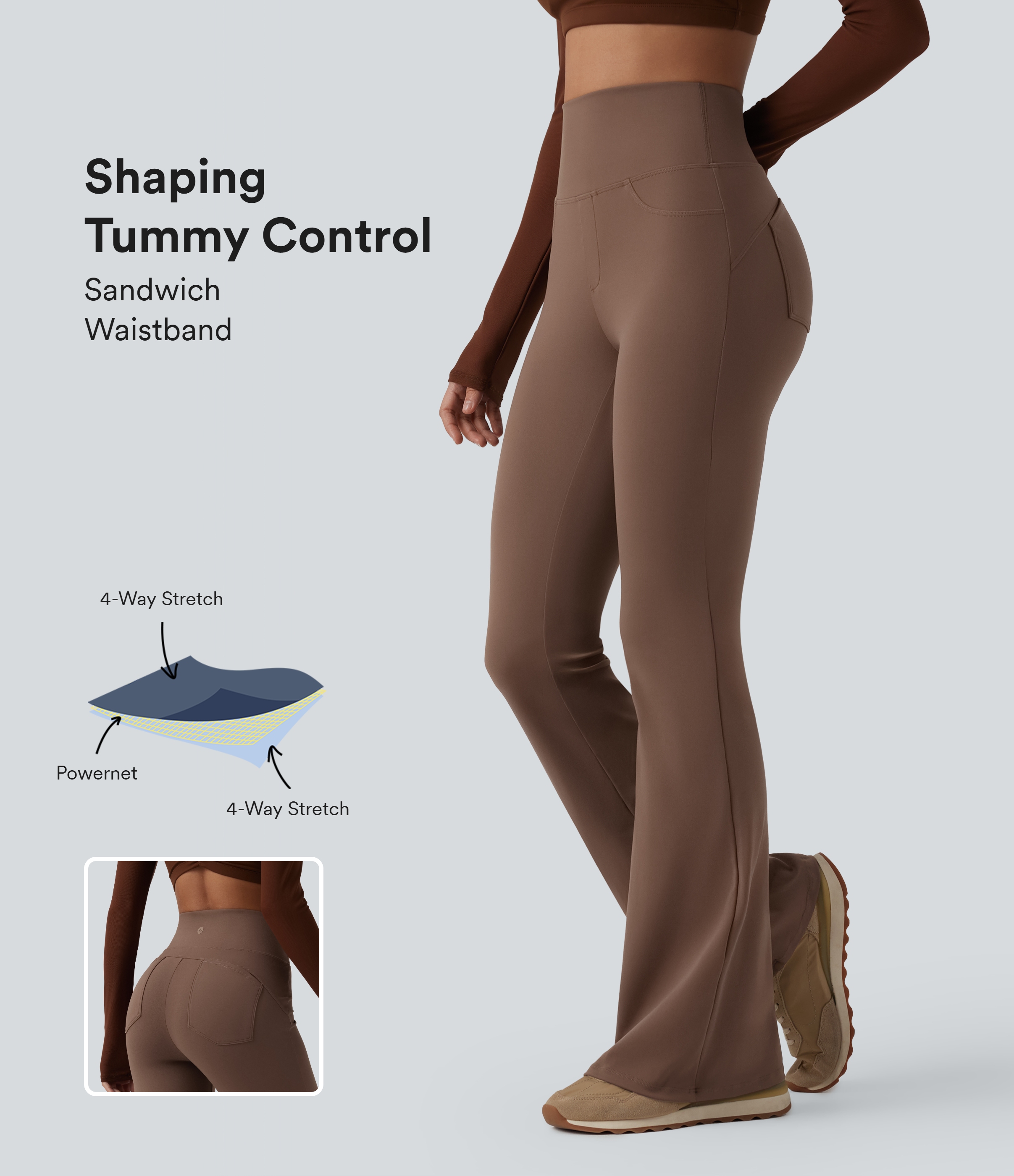 DayStretch Yoga-Leggings mit hohem Bund, Bauchkontrolle und Bootcut-Schnitt sowie Taschen