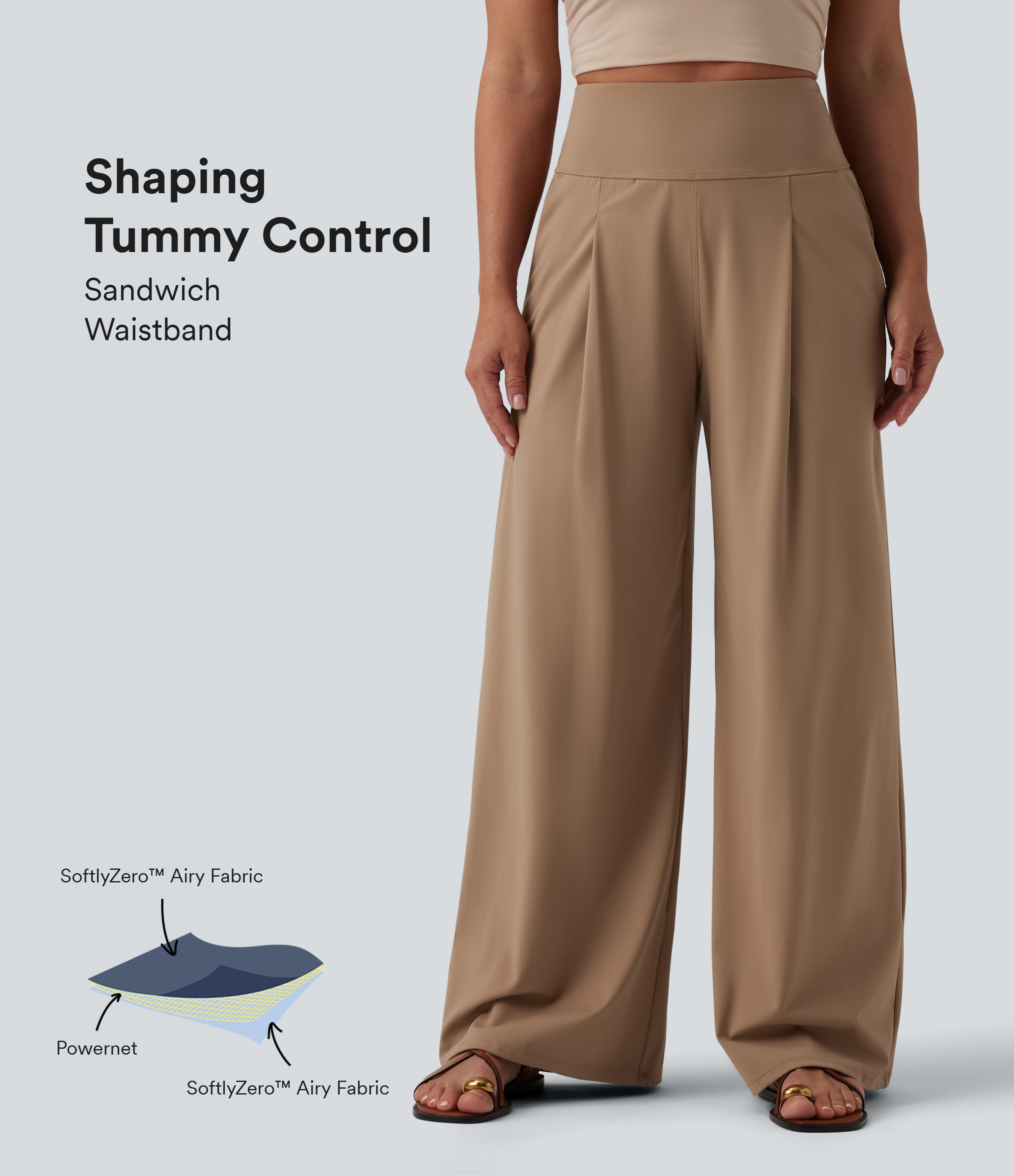SoftlyZero™ Airy High Waisted Tummy Control Wide Leg Cool Touch Casual Trousers with Pockets-UPF50+