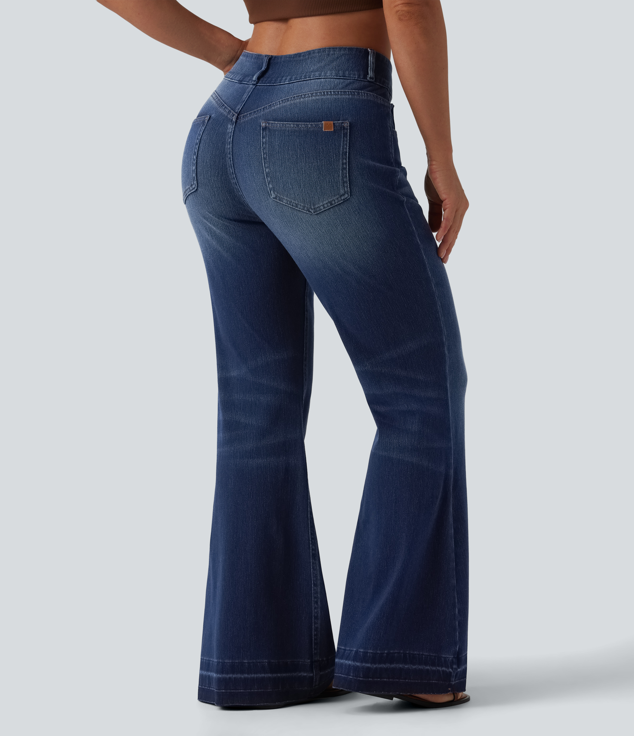Pageant Blue Denim Halara Flex™ asimetriški, vidutinio liemens kasdieniai platėjantys džinsai su kišenėmis / 2