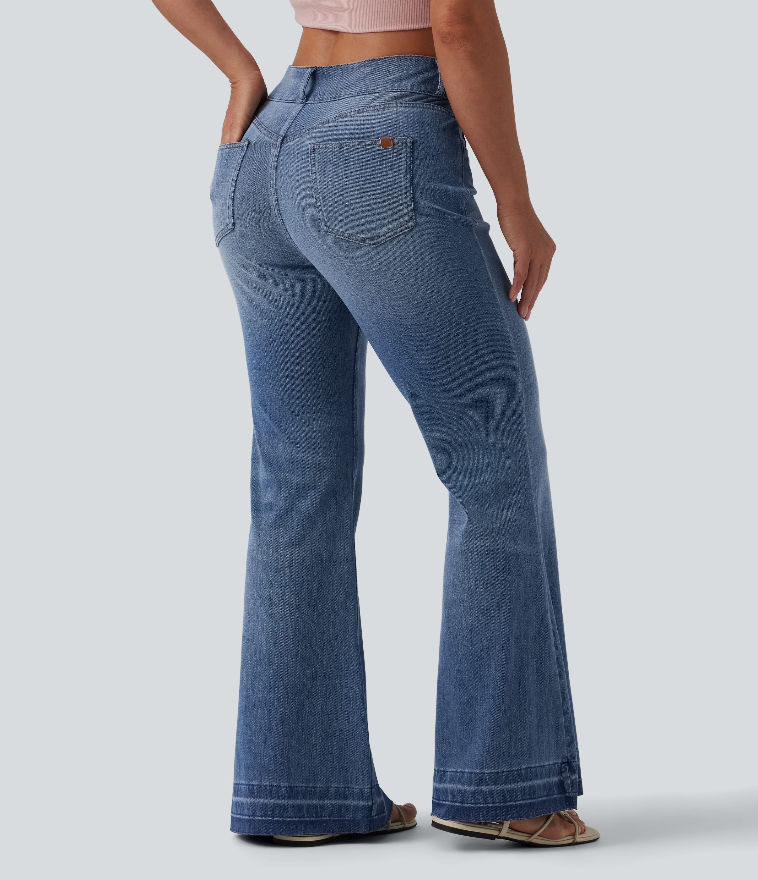  Blue Jasper Denim Halara Flex™ Asymmetric Mid Rise Casual Flare Jeans with Pockets / 2