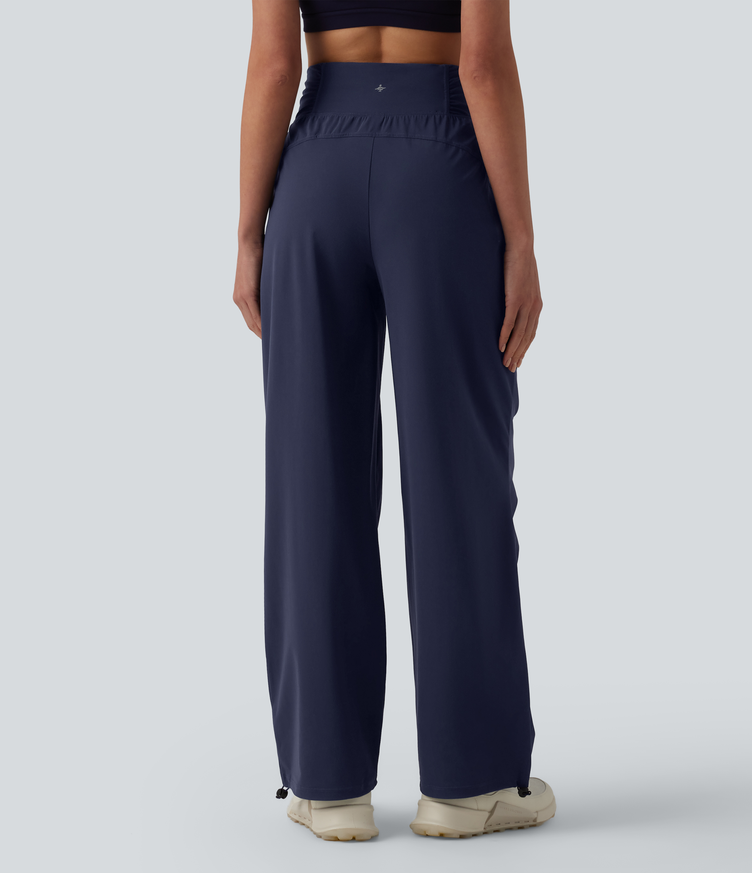 Peacoat High Waisted Drawstring Ruched Quick Dry Running Straight Leg Trousers with Pockets / 2