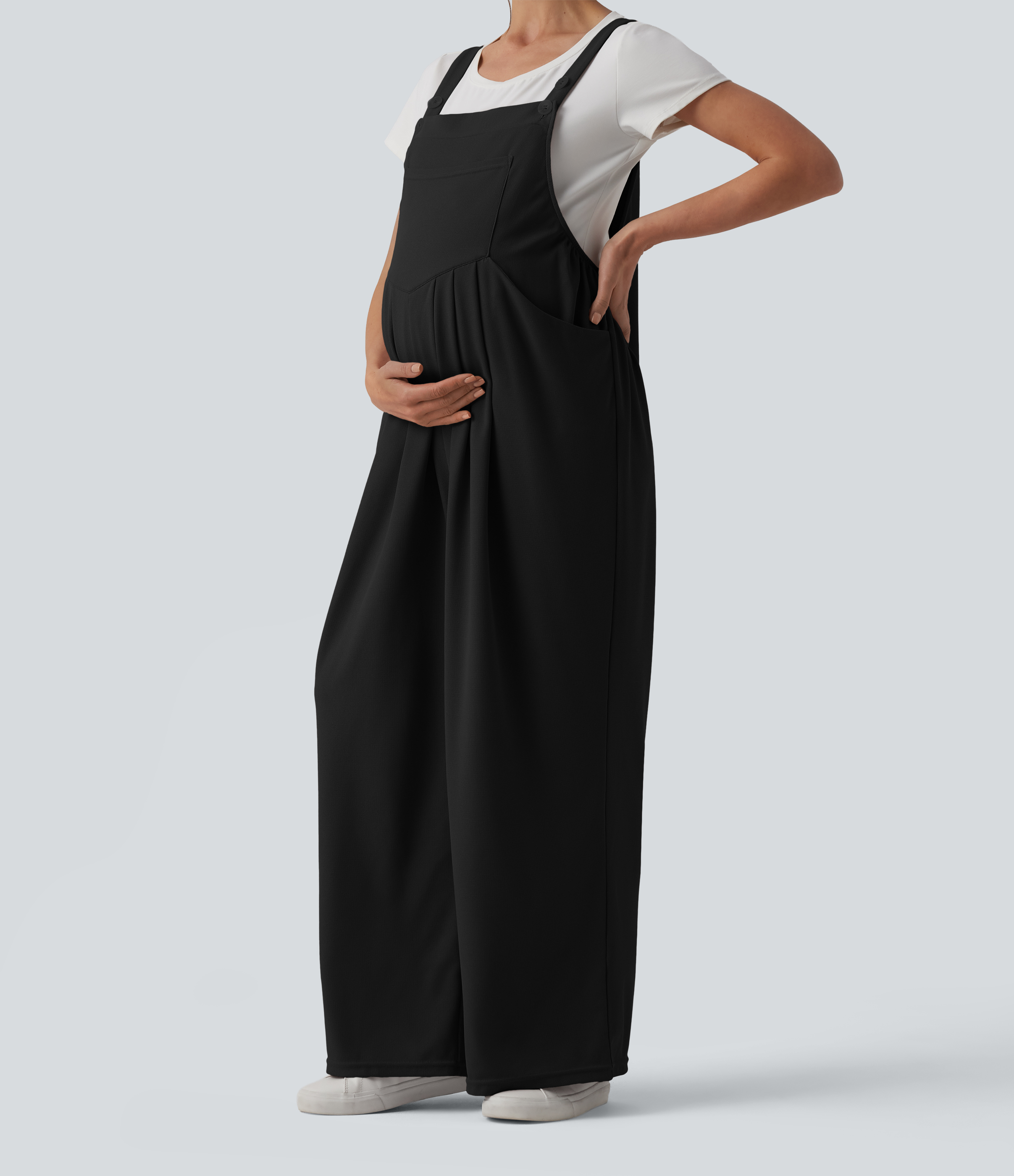 Adjustable Straps Waffle Casual Maternity Overalls with Pockets