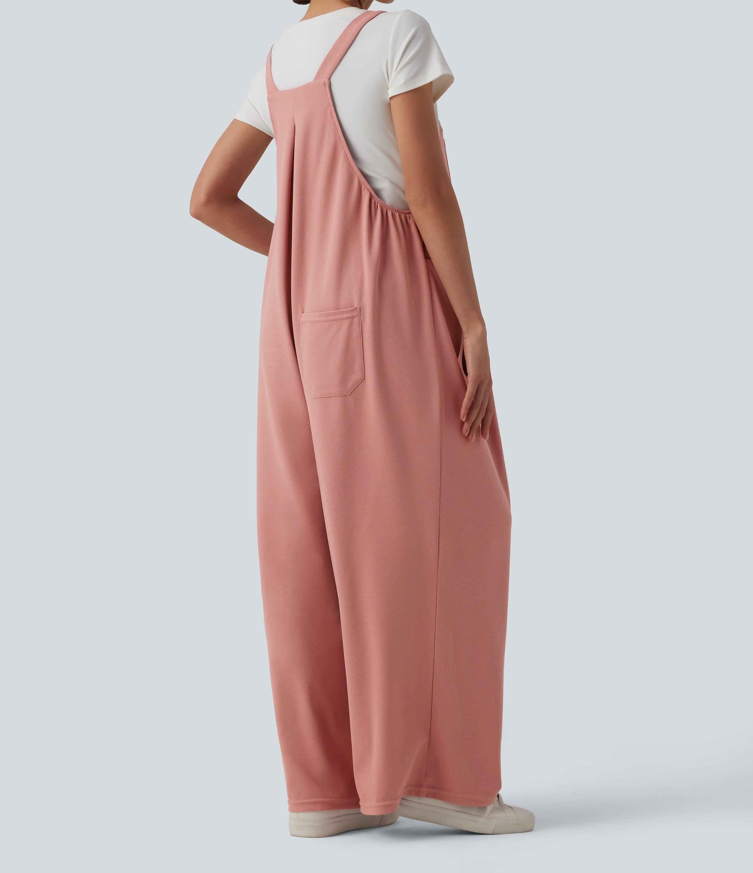 Rose Tan Adjustable Straps Waffle Casual Maternity Overalls with Pockets / 2