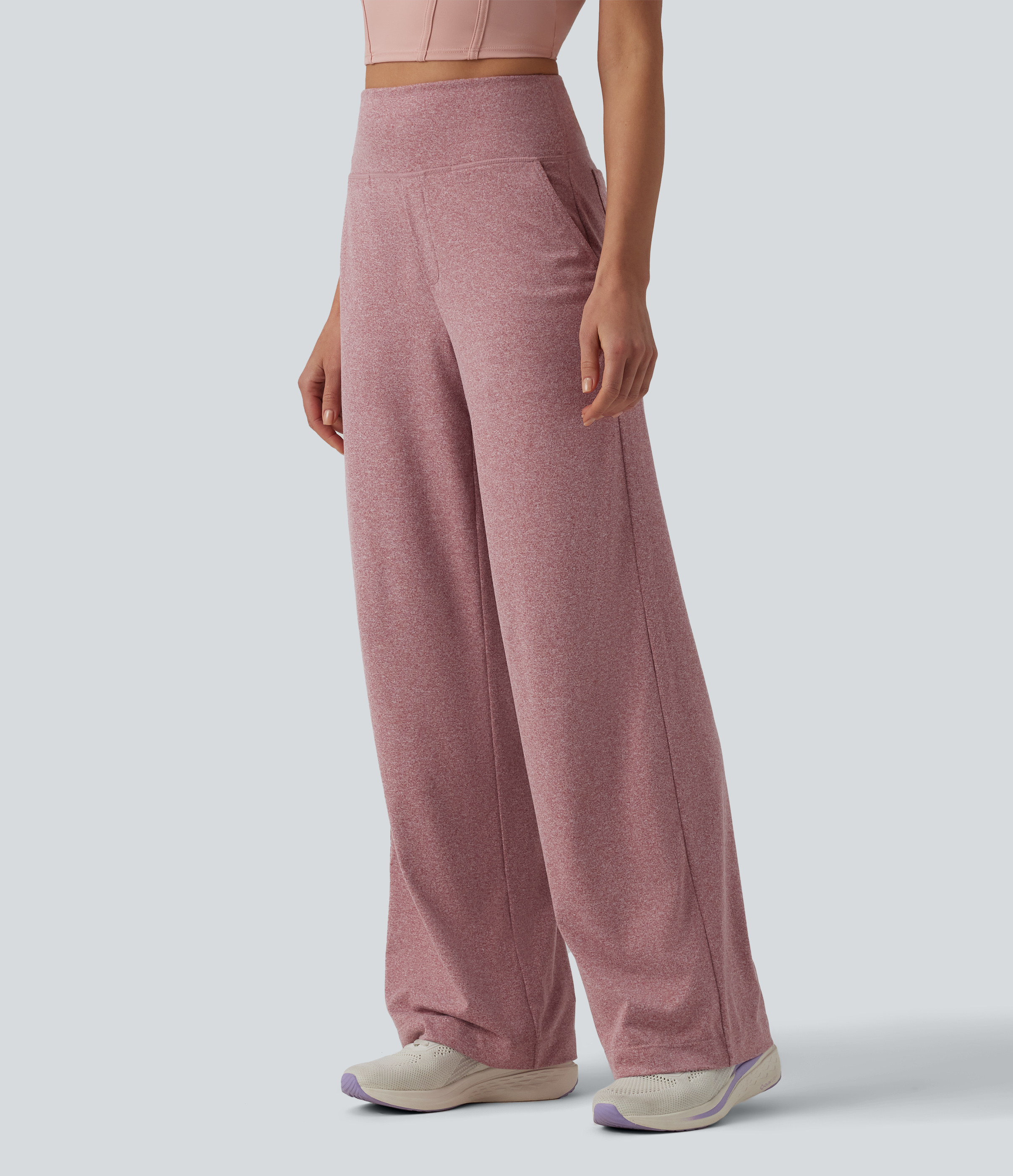 High Waisted Straight Leg Yoga Heathered Pants with Pockets