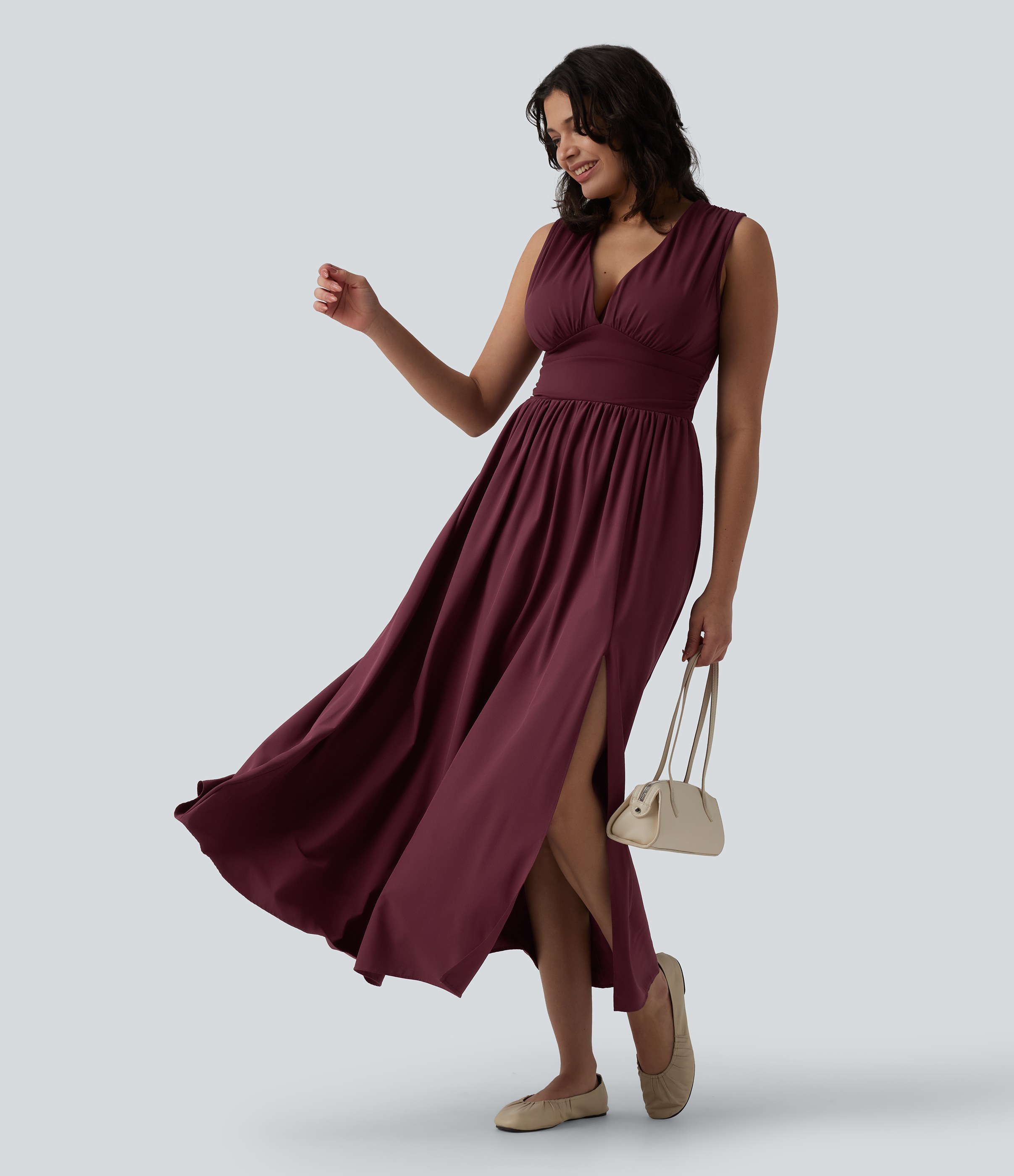 Robe longue fluide casual col V sans manches