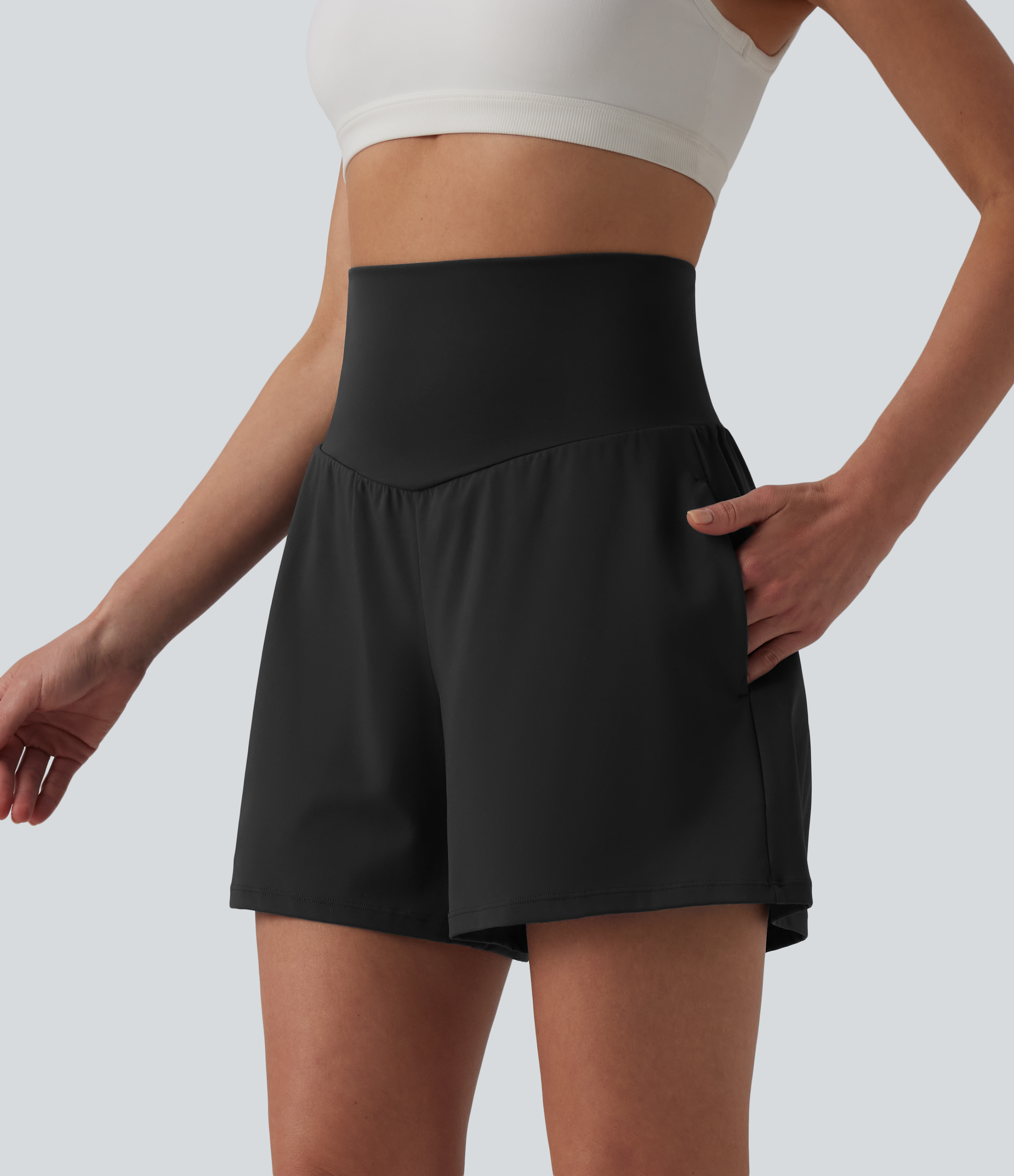 Halara SoftlyZero™ Airy High Waisted Pockets InstantCool Yoga Shorts 5'' Gym Short - Black - XS booty shorts compression shorts yoga shorts