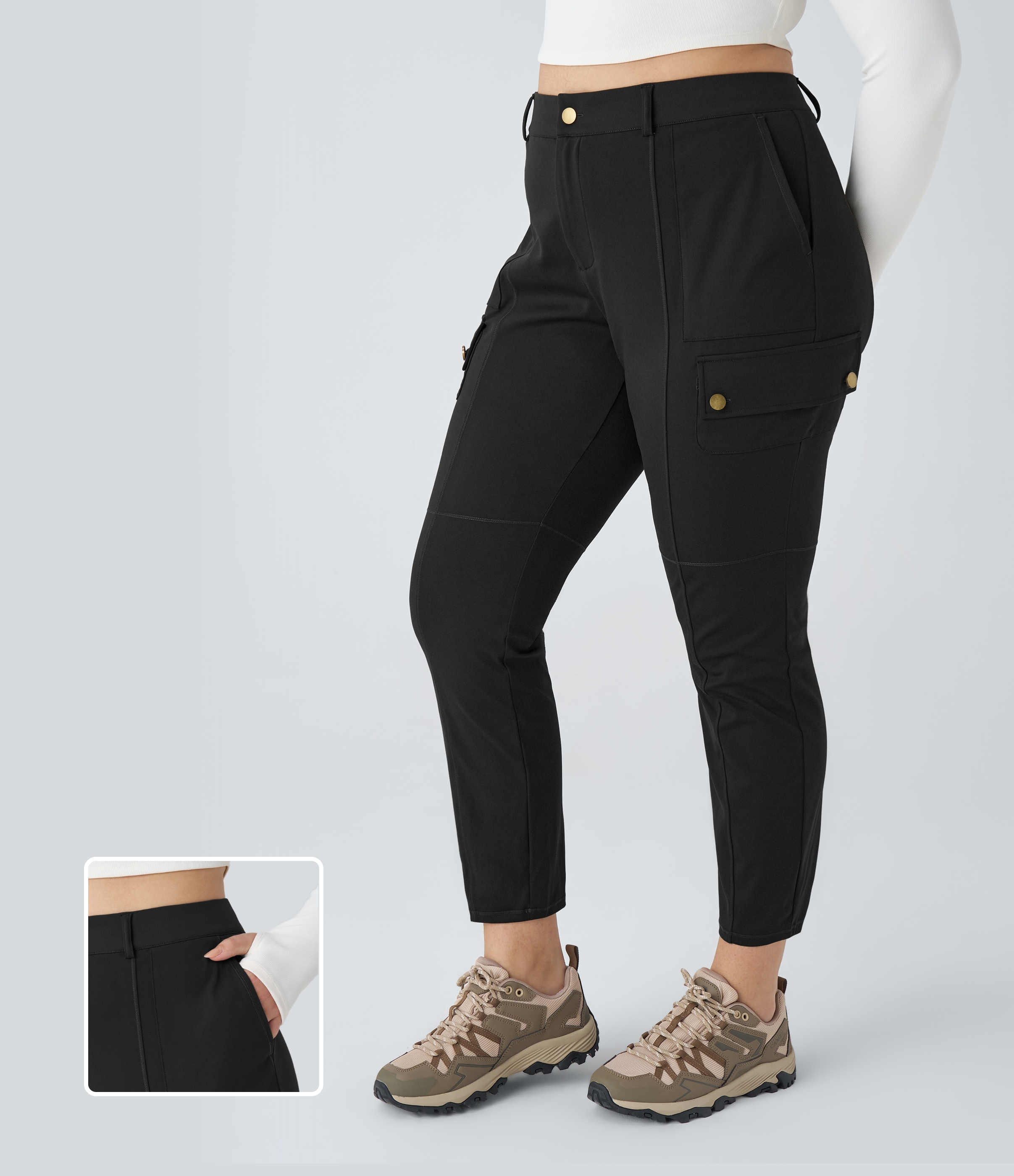 Pantalon cargo randonnée grande taille ajusté uni taille haute DayStretch avec poches zippées
