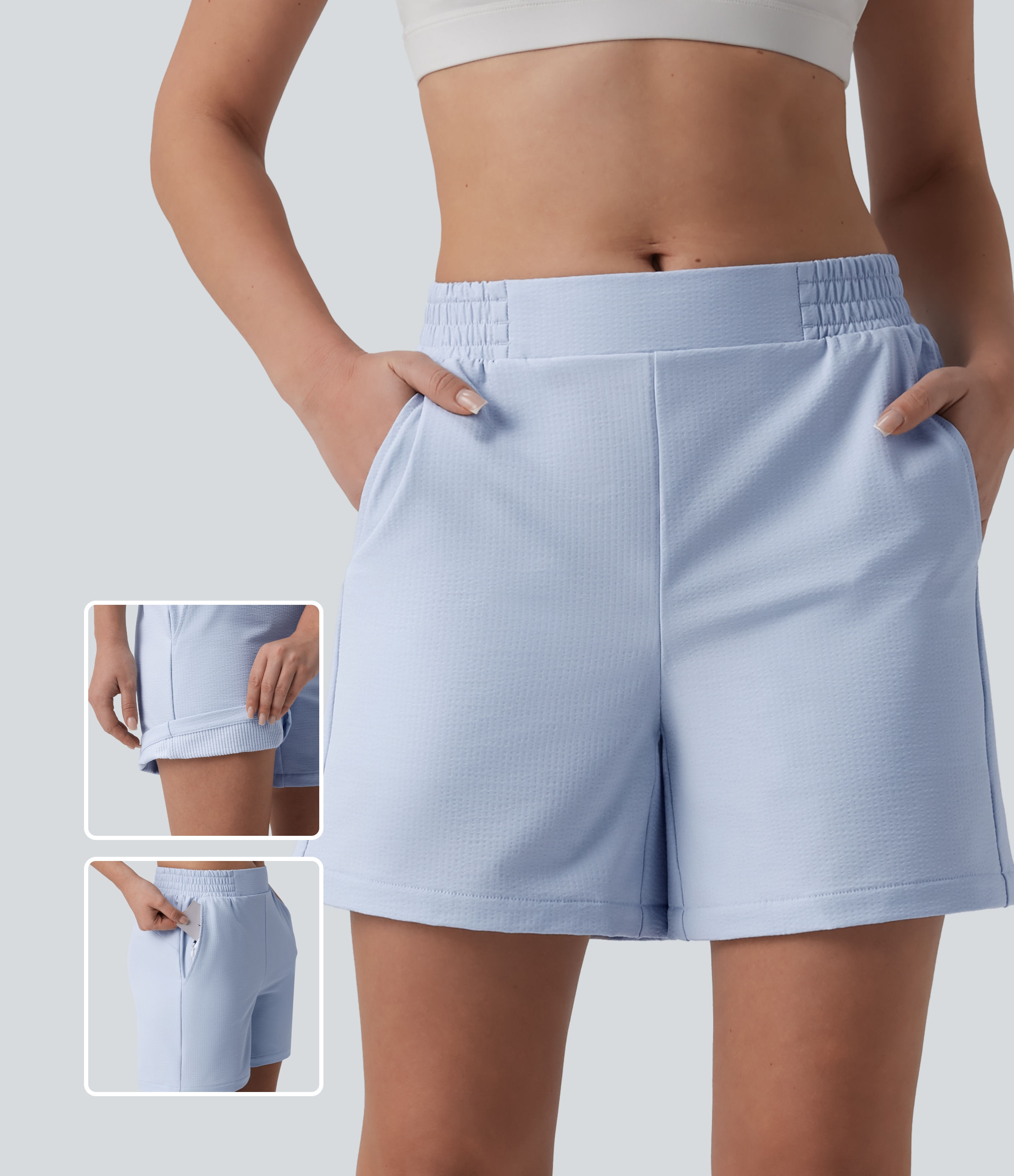 Mid Rise Quick Dry Crinkle Running Shorts with Pockets