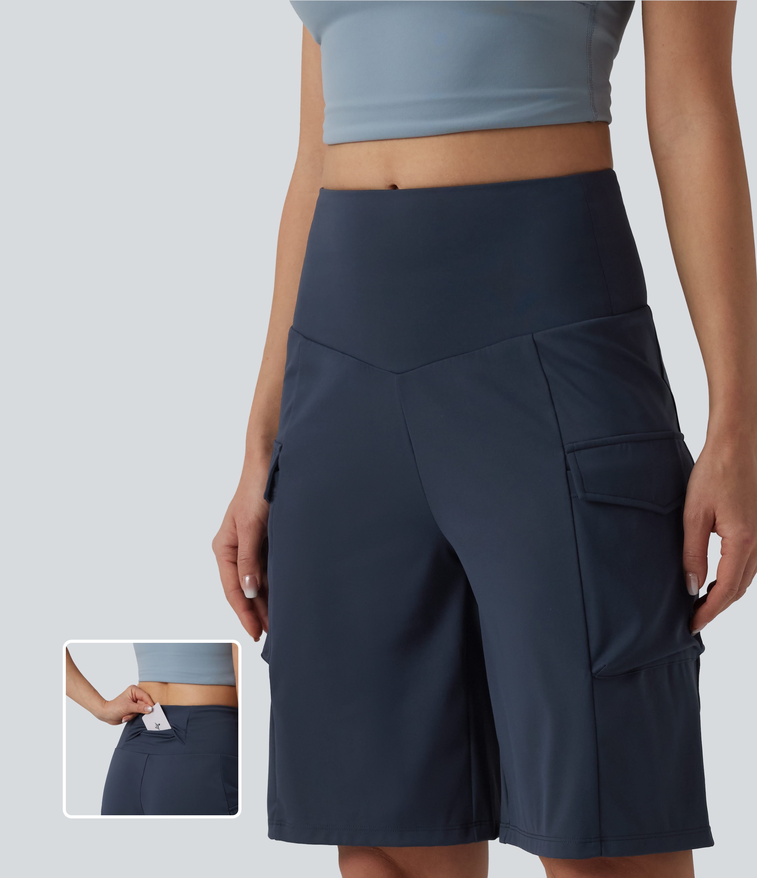 Short cargo yoga ample taille mi-haute avec poches