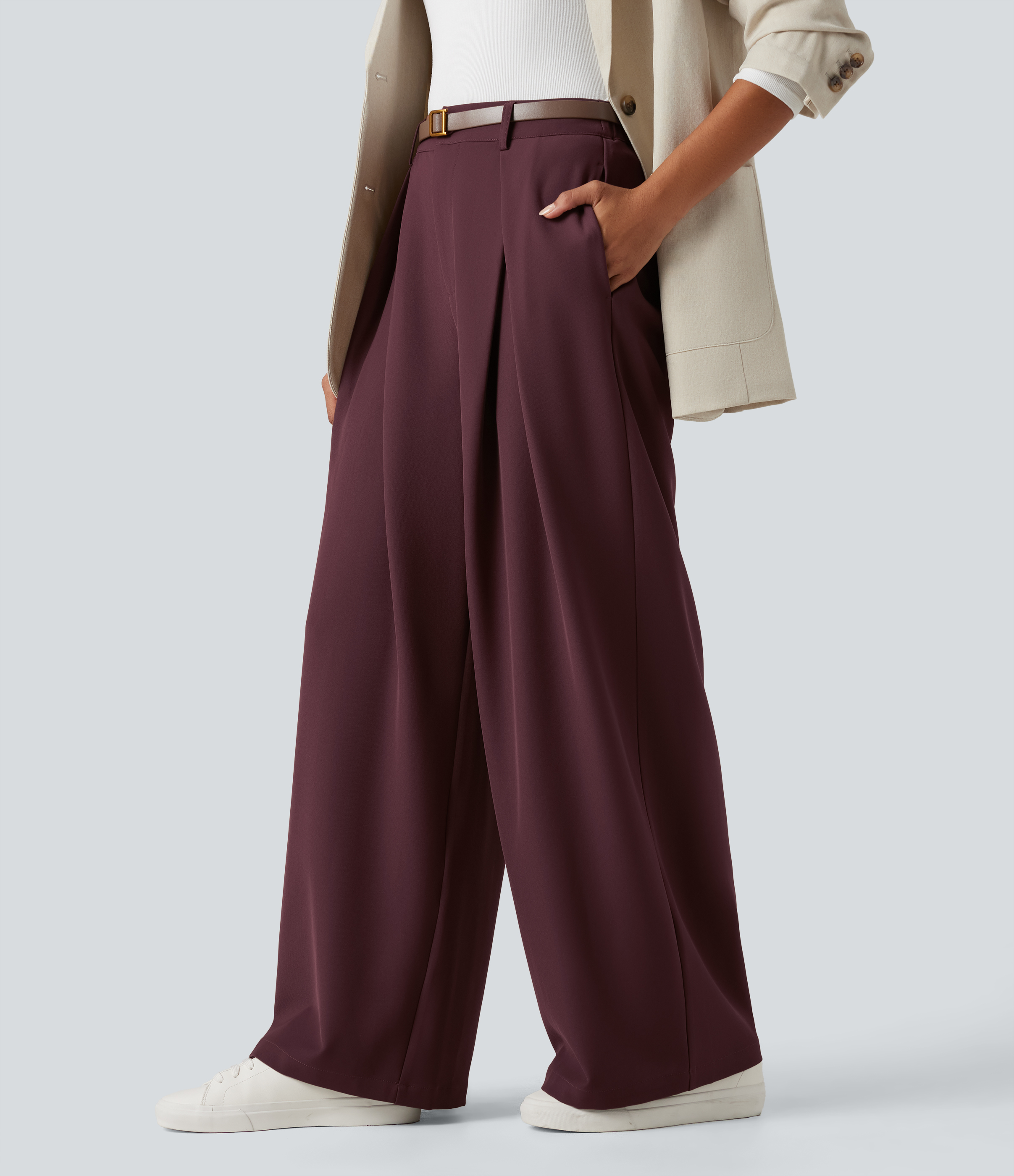 Women's High-waisted Work Wide-leg Pants with Pockets - Halara