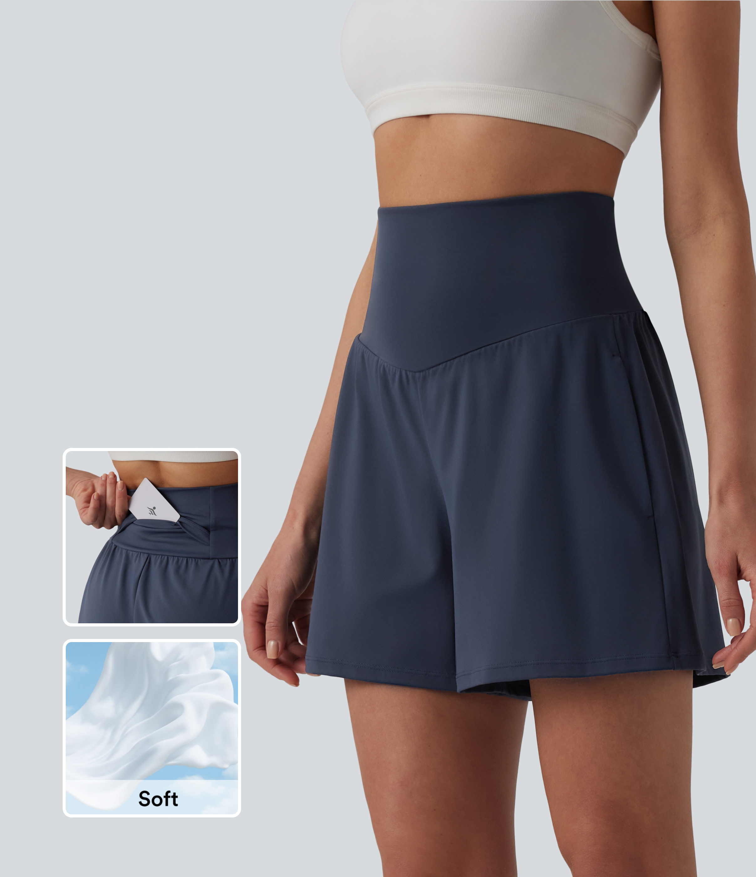 SoftlyZero™ Airy High Waisted Pockets Cool Touch Yoga Shorts 5''
