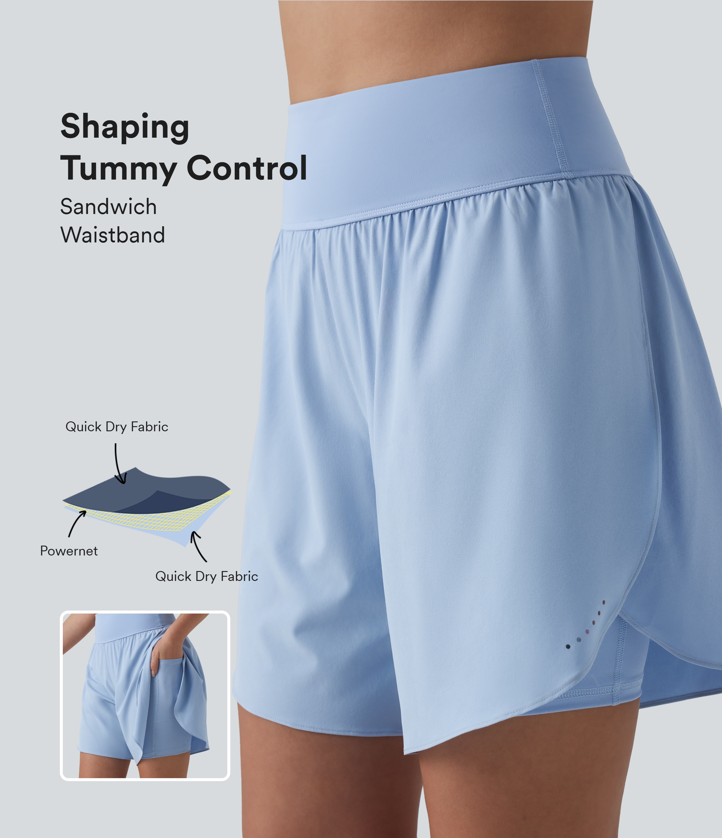 SoftlyZero™ QuickDry 2-in-1 High-Waisted Shaping Running Shorts with Reflective Dots and 17.5 cm Cross Hem with Pockets