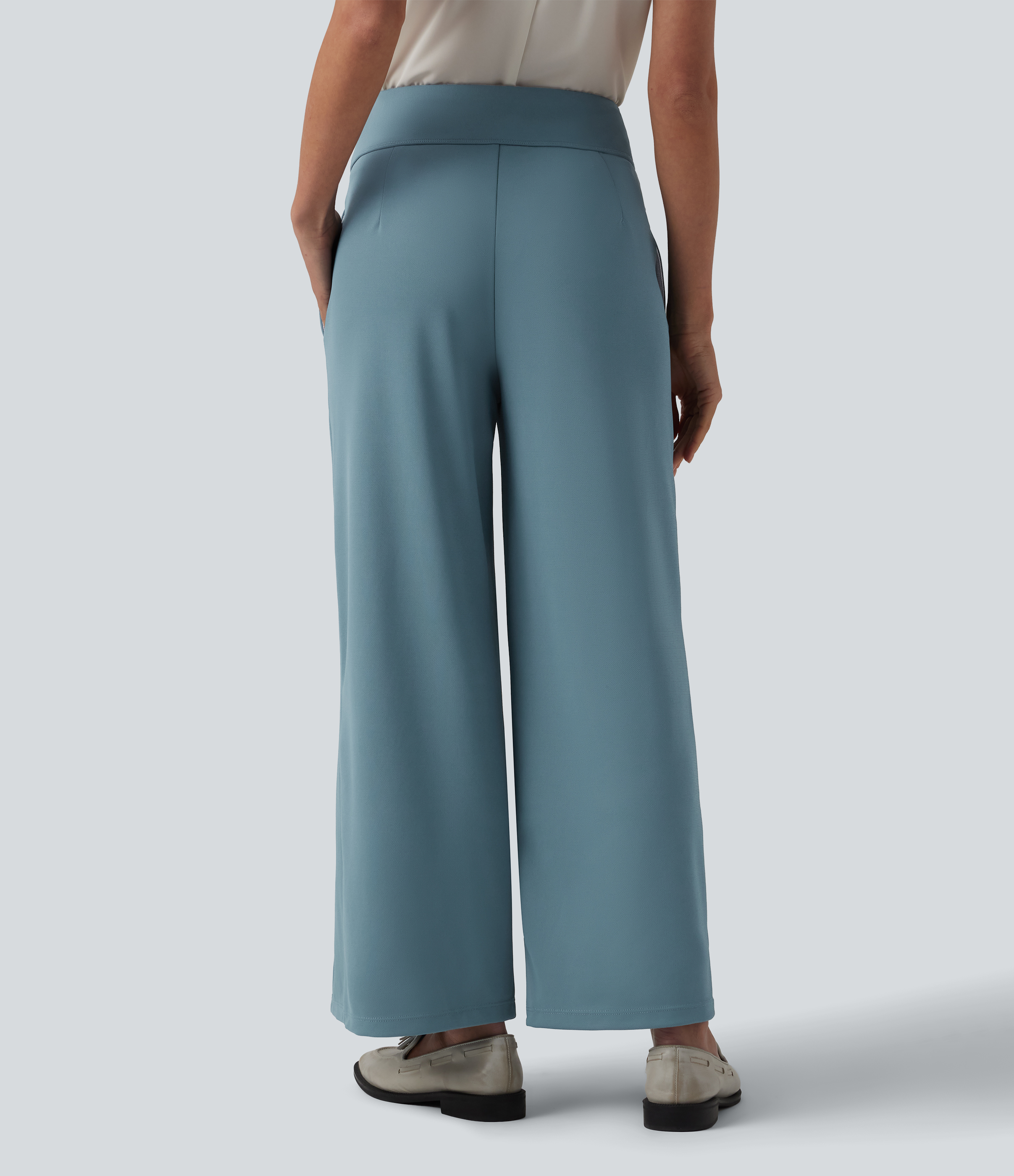 Coastline Blue Halara Flex™ High Waisted Crossover Straight Leg Crepe Suit Work Pants with Pockets / 2