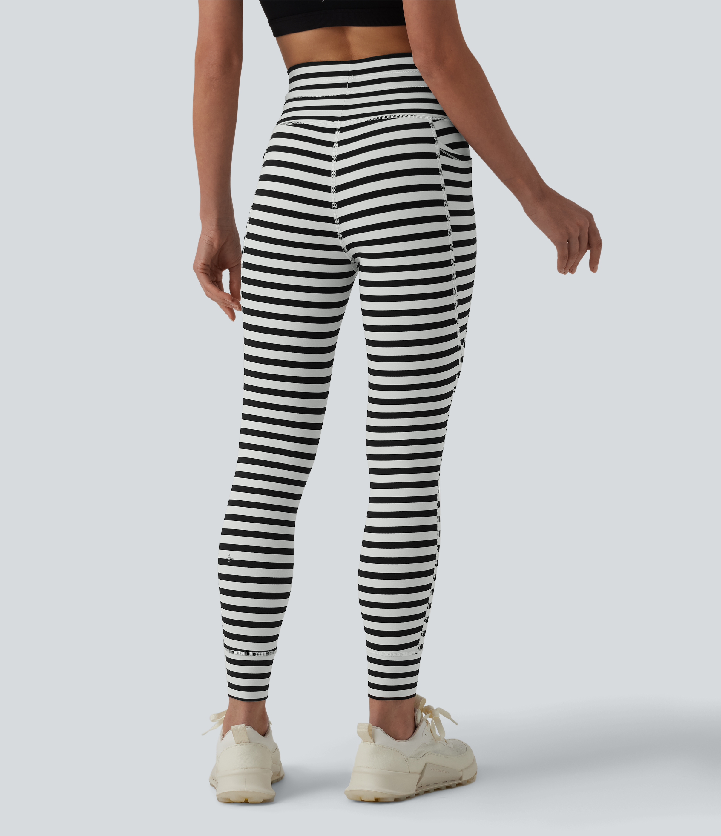 Ivory Noir High Waisted Drawstring Stripe Yoga Leggings with Pockets / 2