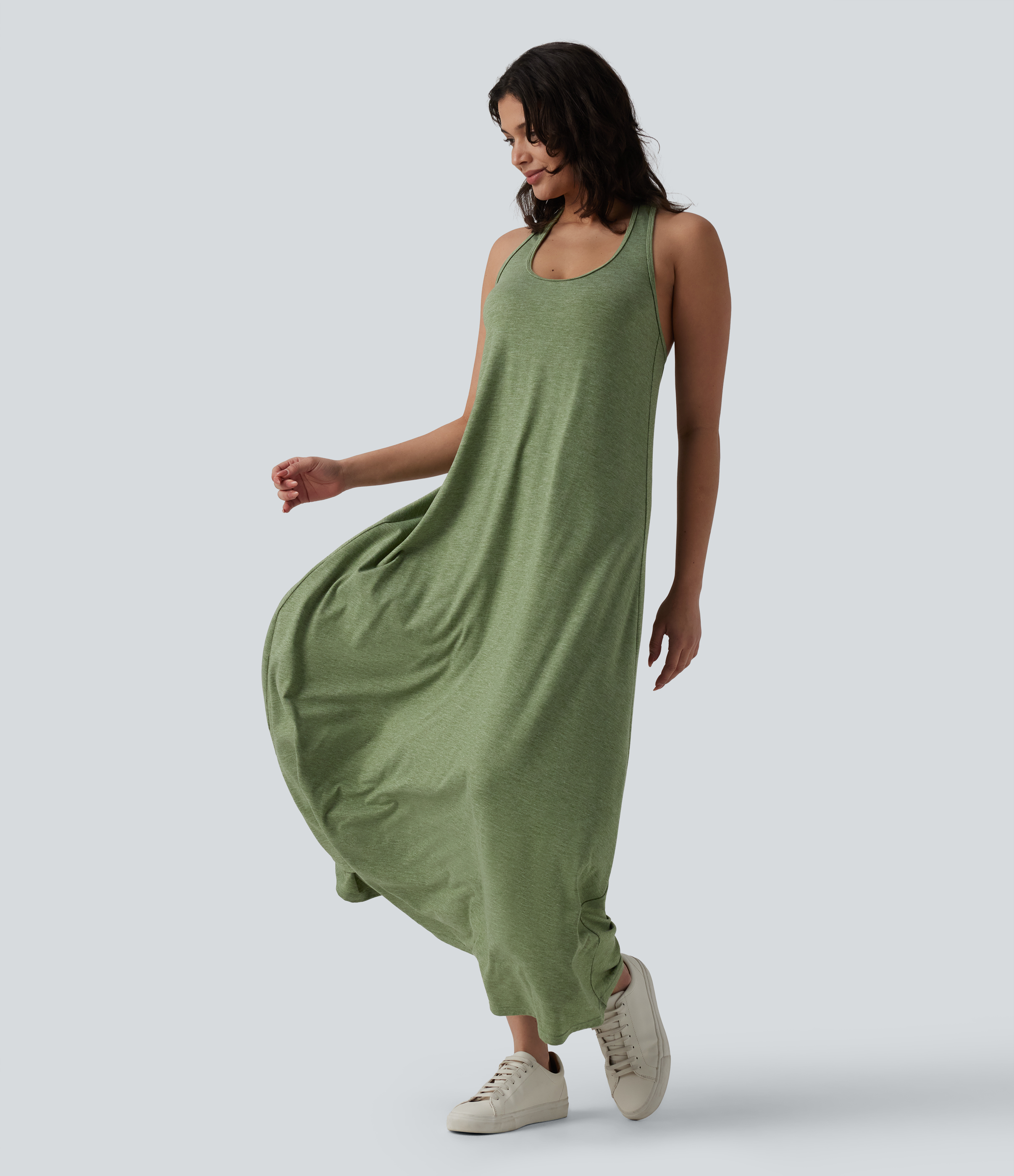 U Neck Flowy Maxi Casual Dress