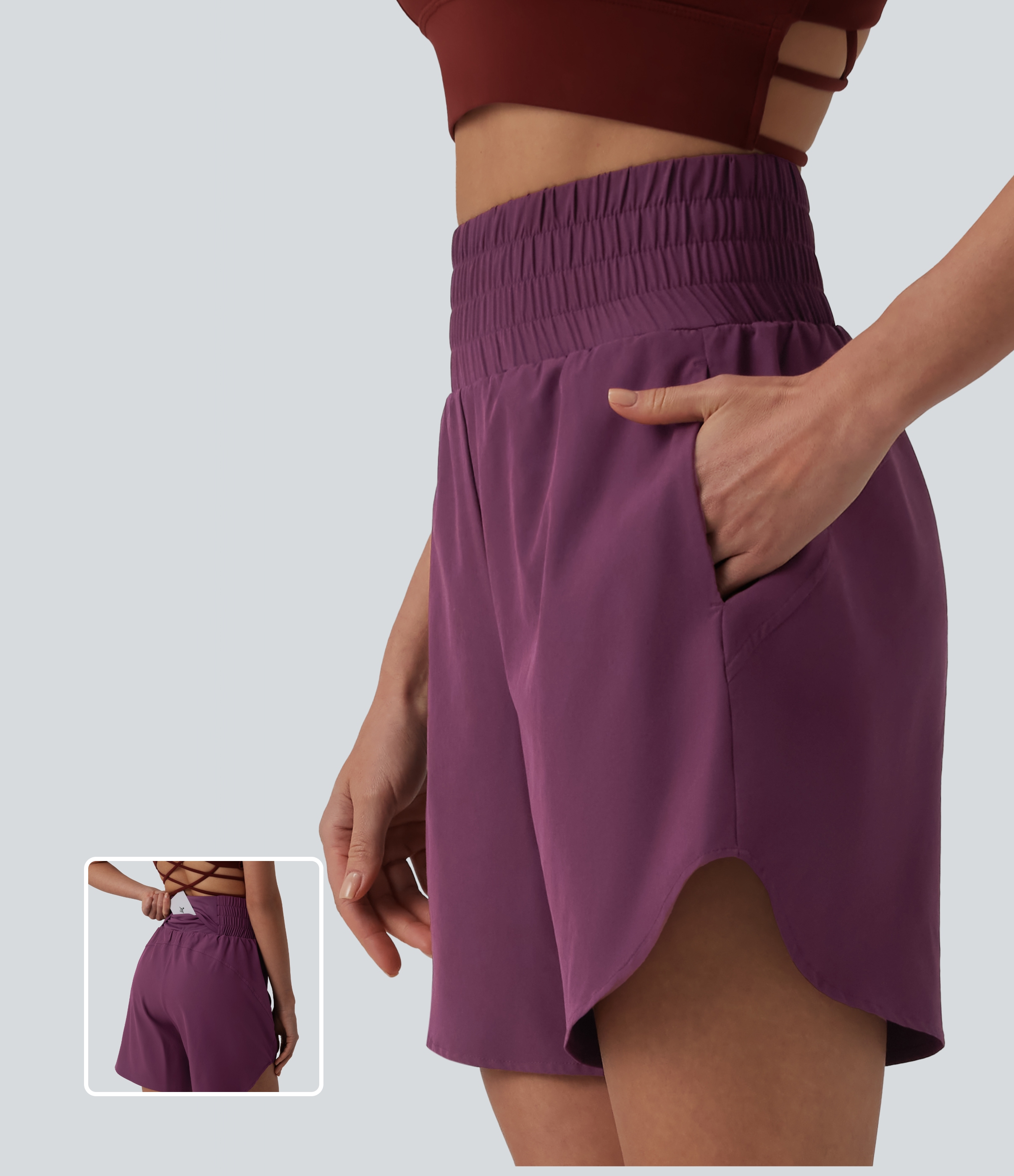 Breezeful™ High Waisted 2-in-1 Curved Hem Quick Dry Running Shorts 7" with Pockets