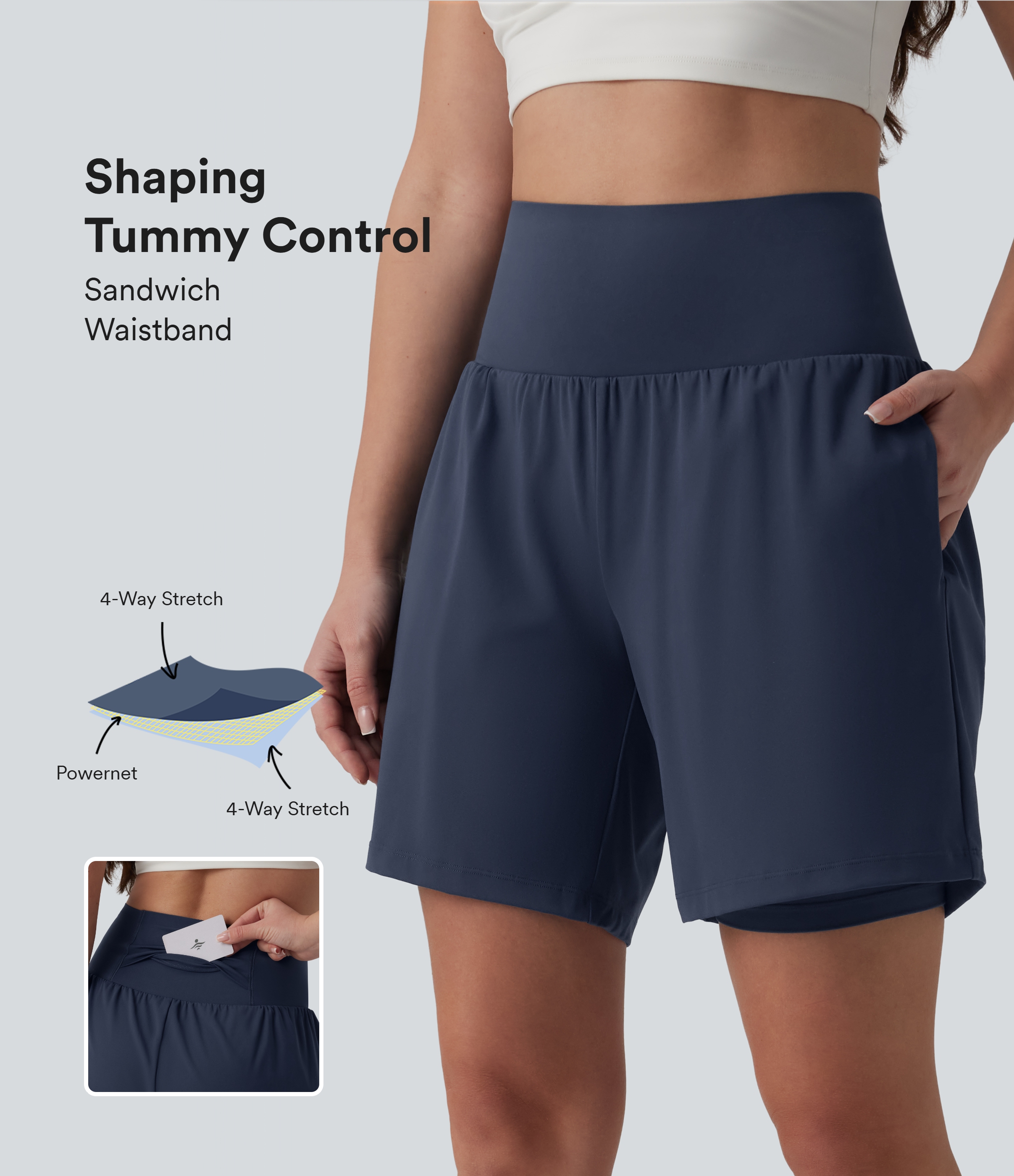 SoftlyZero™ Airy Super High Waisted Tummy Control 2-in-1 Cool Touch Yoga Shorts 7" with Pockets